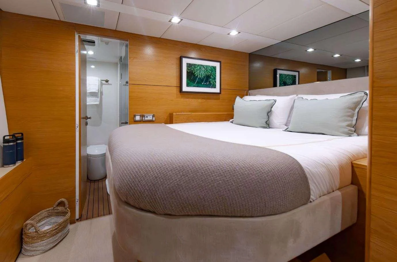 a bed in a room aboard DIANA Yacht for Charter