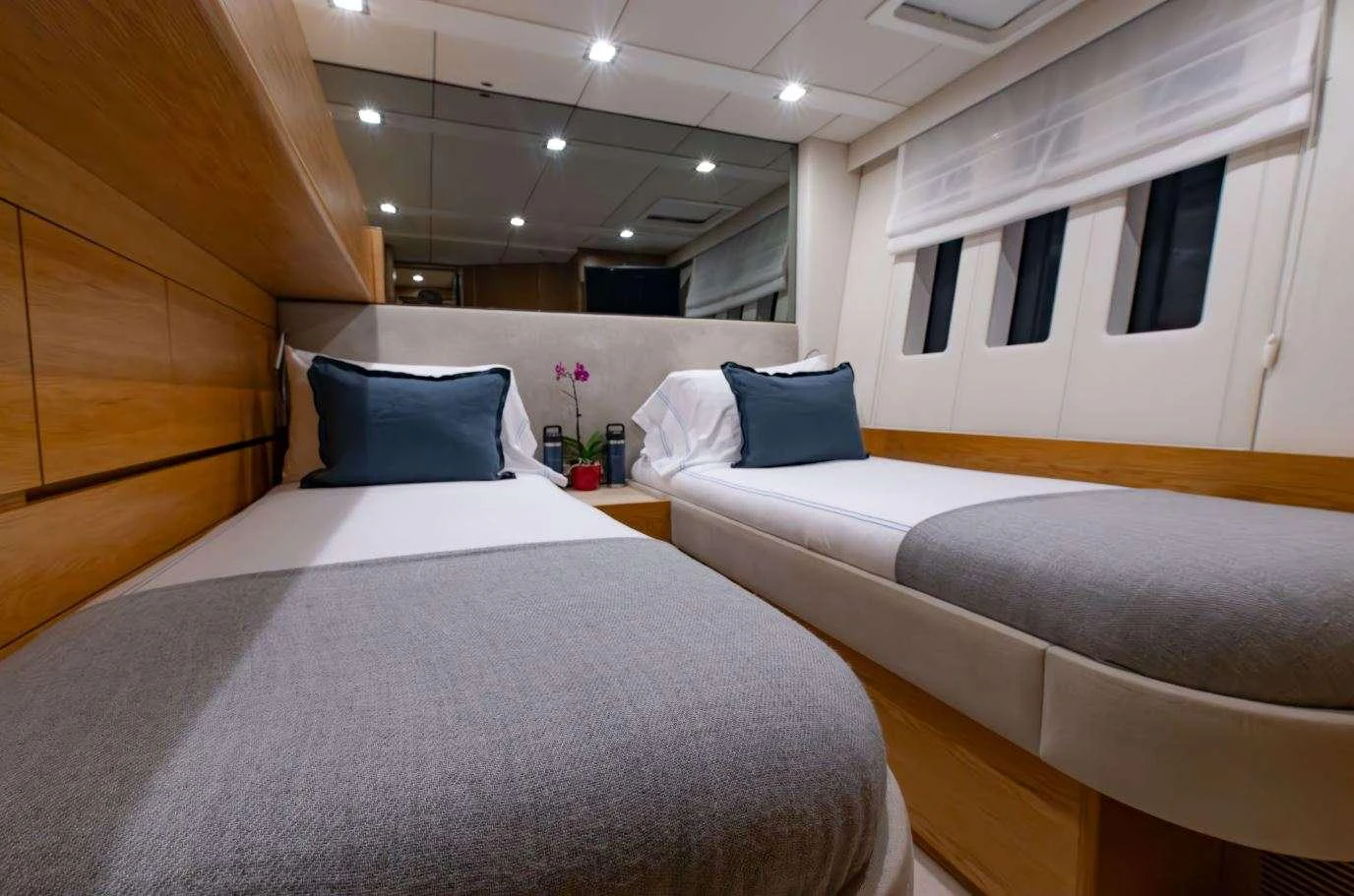 a room with two beds aboard DIANA Yacht for Charter