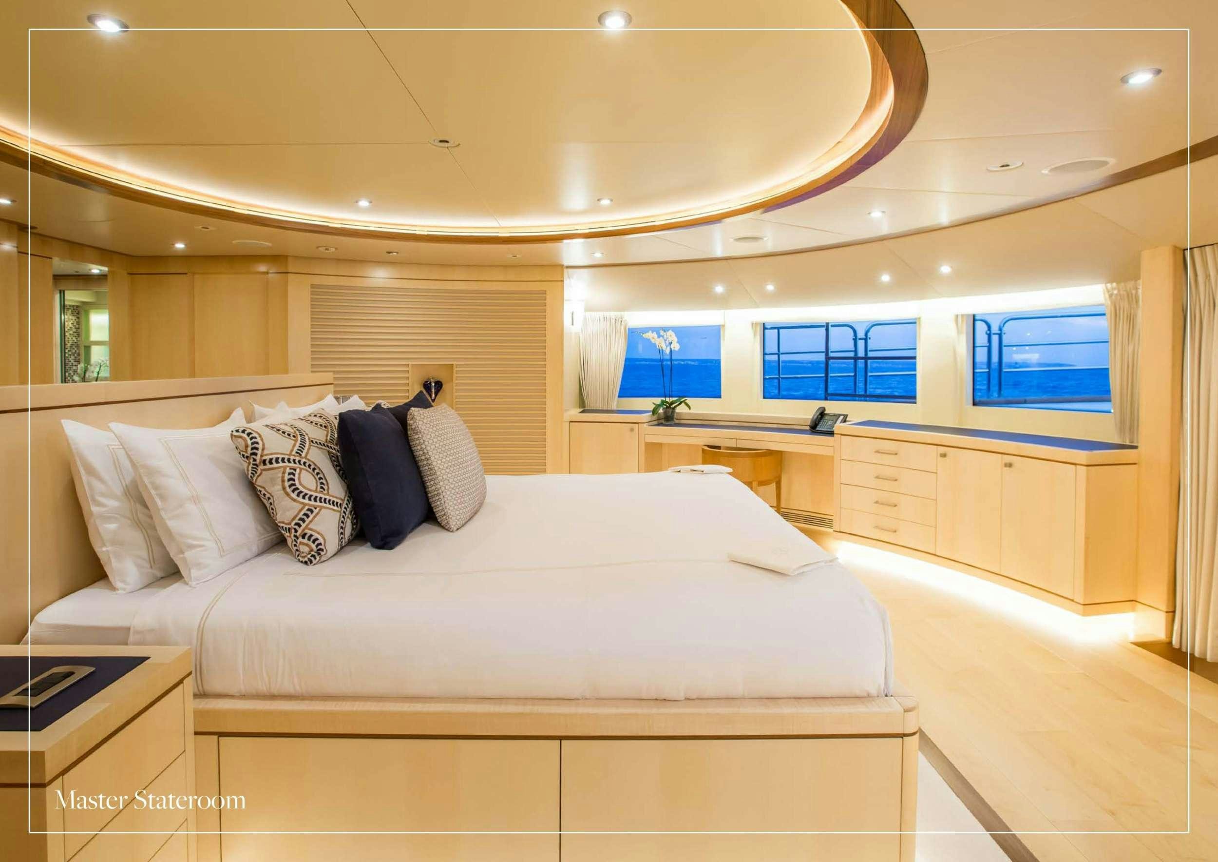 a bed in a room aboard ARTHUR'S WAY Yacht for Charter