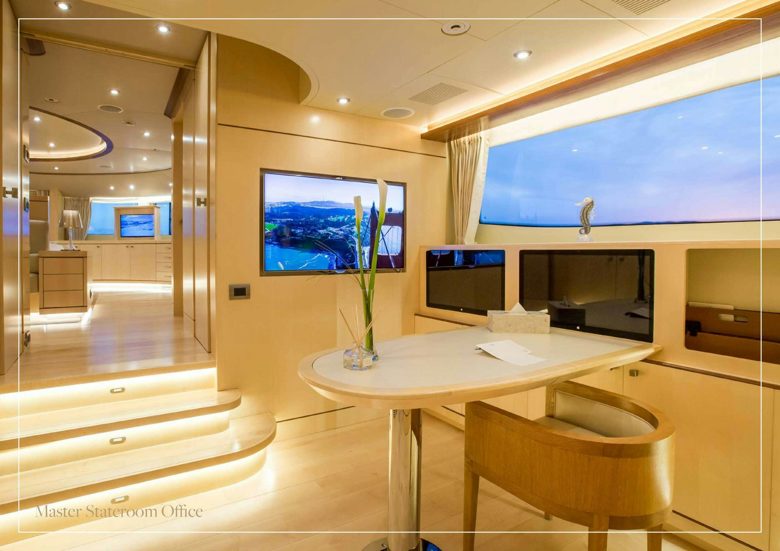 a room with a table and chairs aboard ARTHUR'S WAY Yacht for Charter