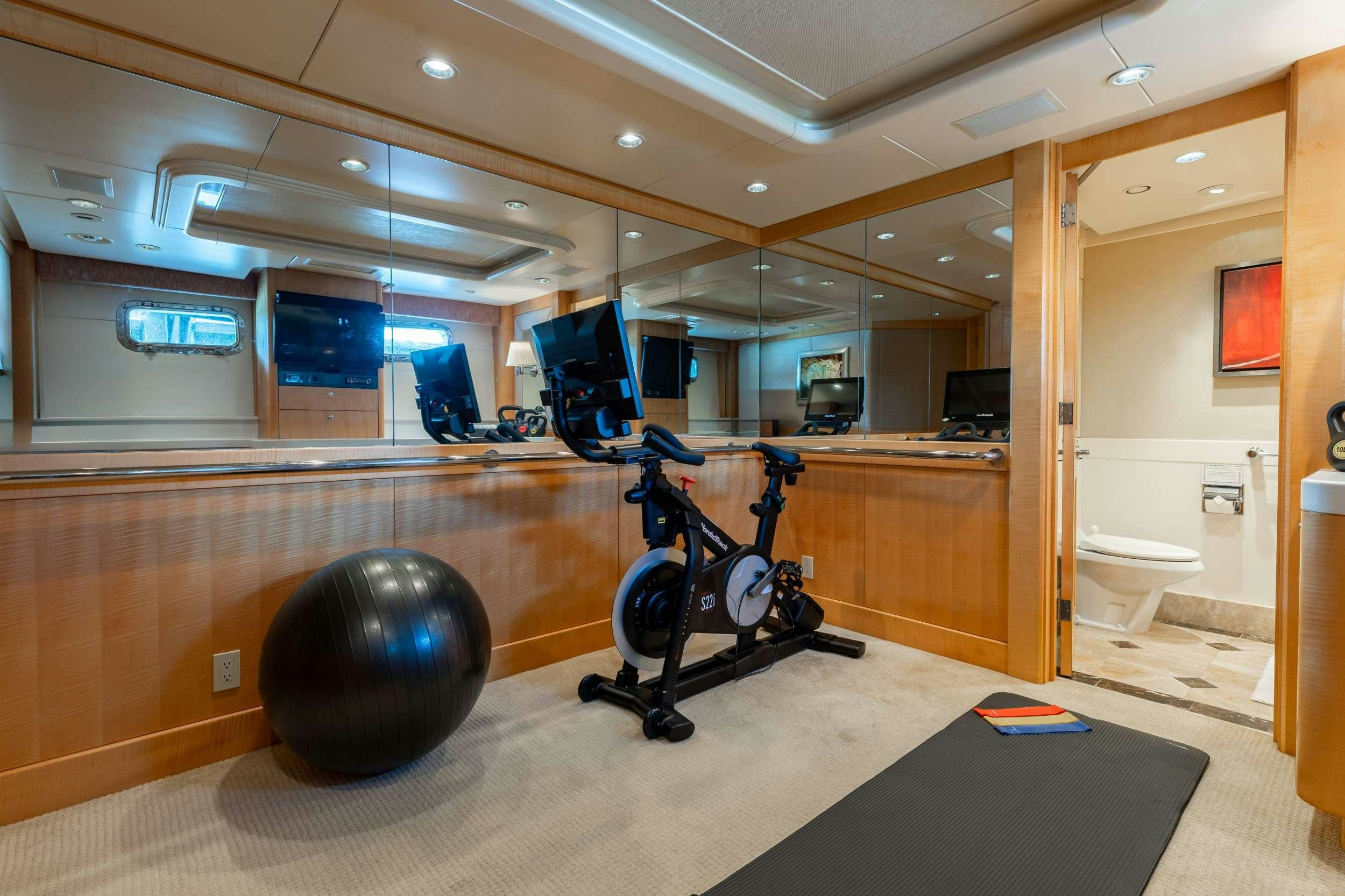a bike in a room aboard LANIDA Yacht for Charter