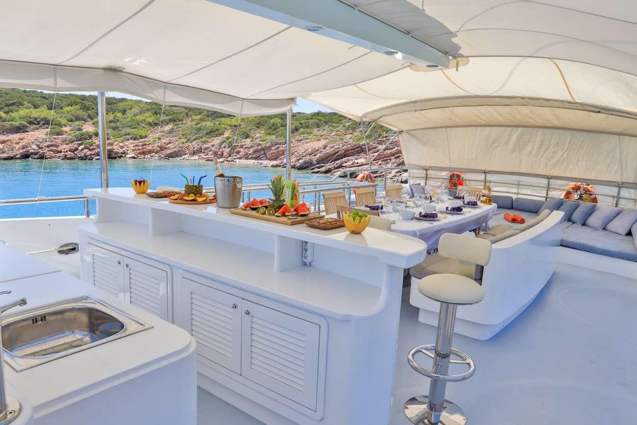 a table with food on it aboard CANARIA Yacht for Charter