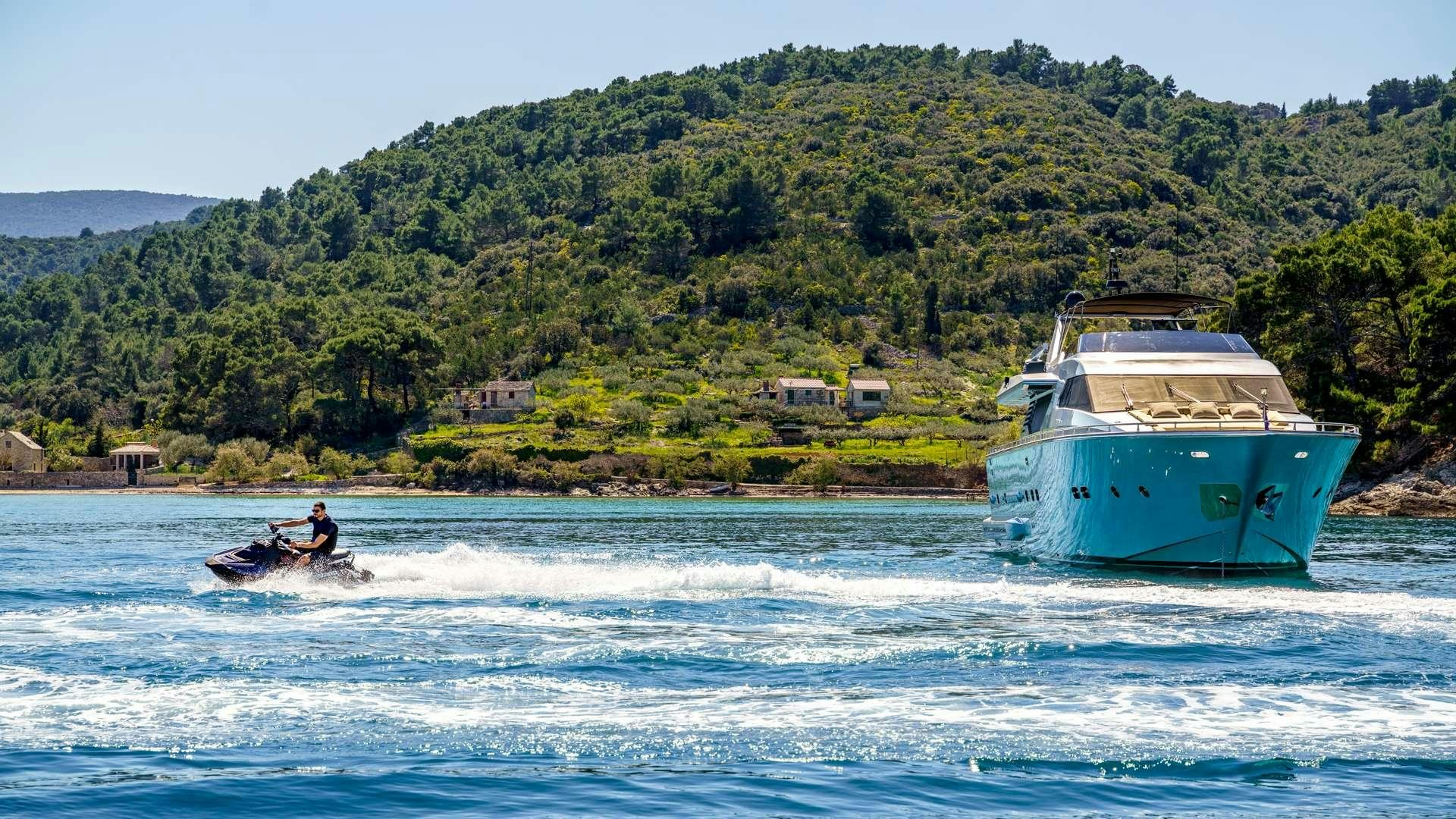 a boat is sailing in the sea aboard PHANTOM Yacht for Charter