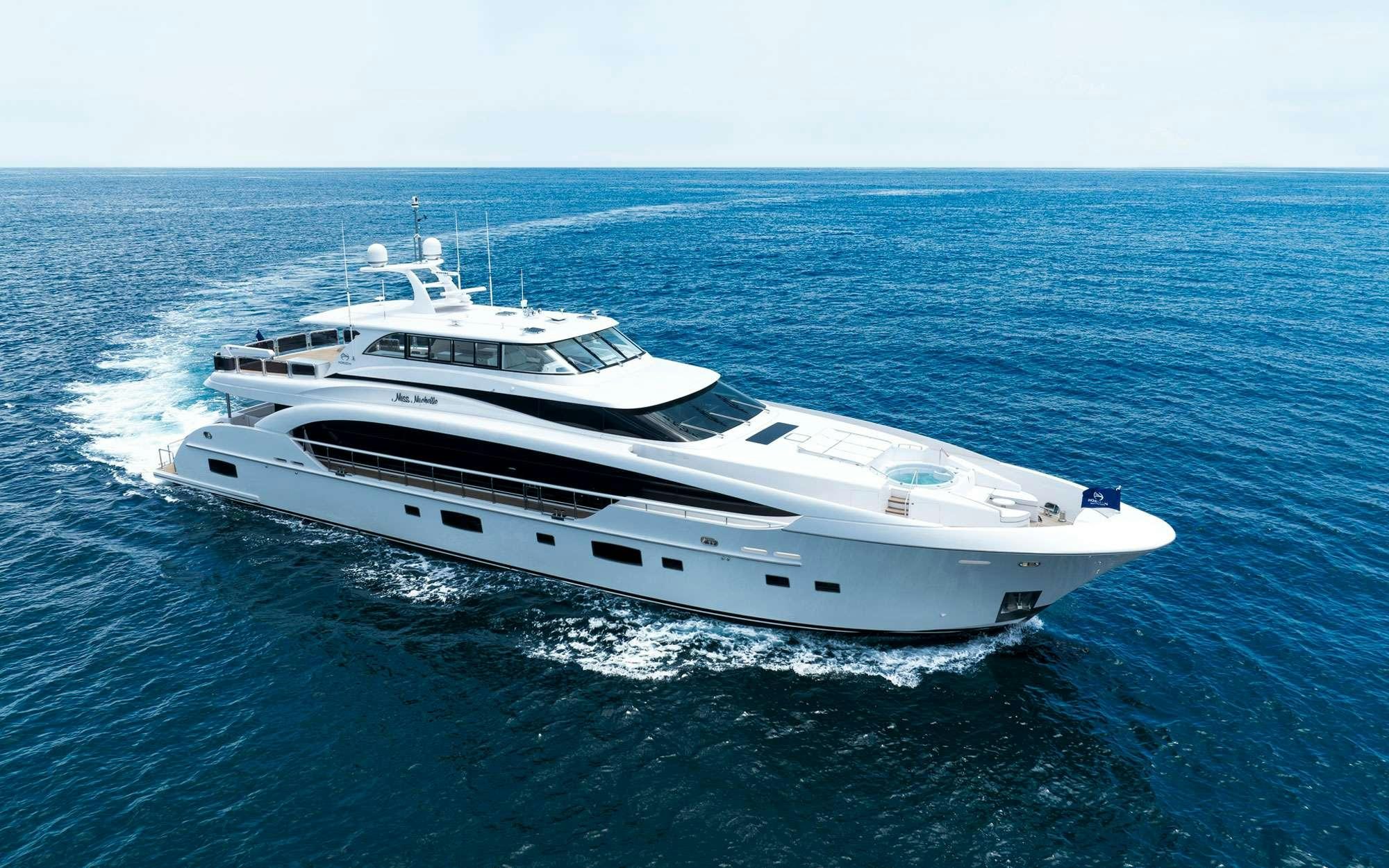 a white yacht in the water aboard MISS MICHELLE Yacht for Charter