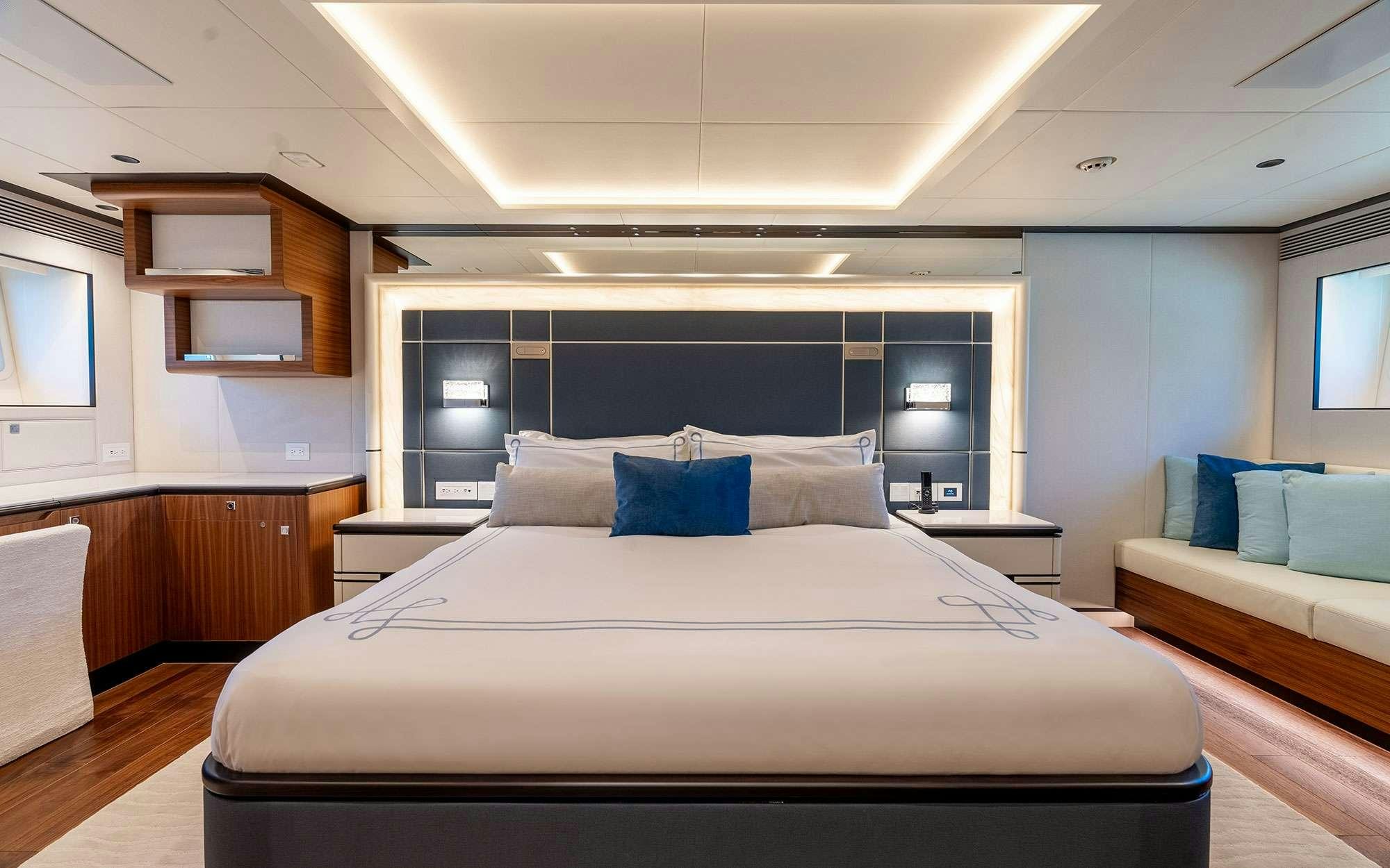 a bed in a room aboard MISS MICHELLE Yacht for Charter