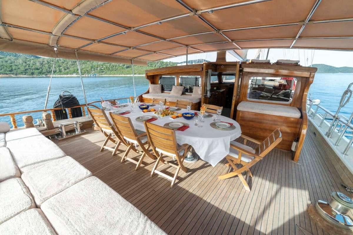 a boat on the water aboard TORINI Yacht for Charter