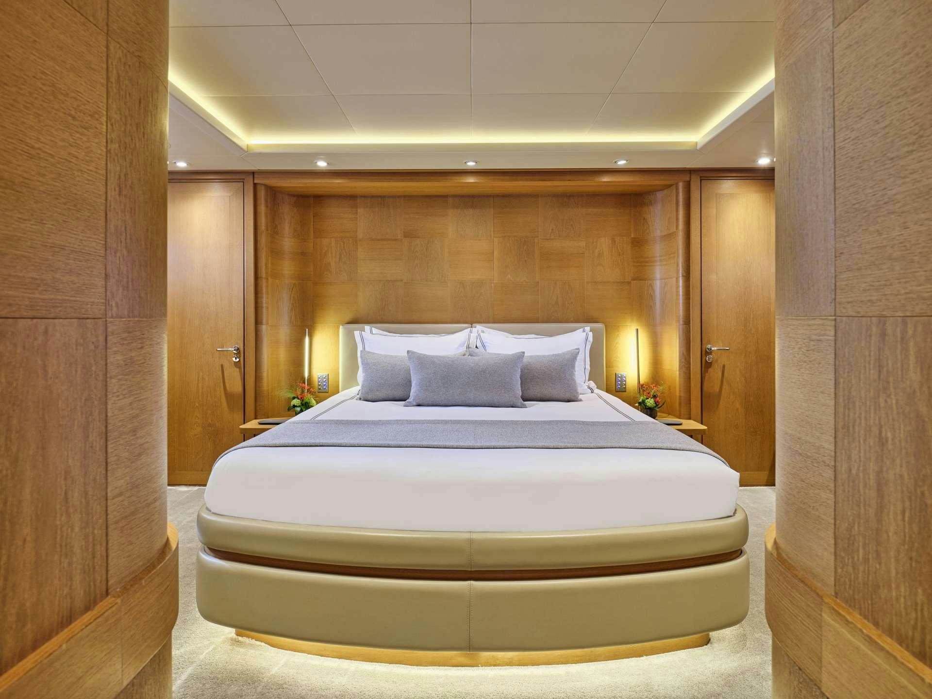a bed in a room aboard TIGRA Yacht for Charter
