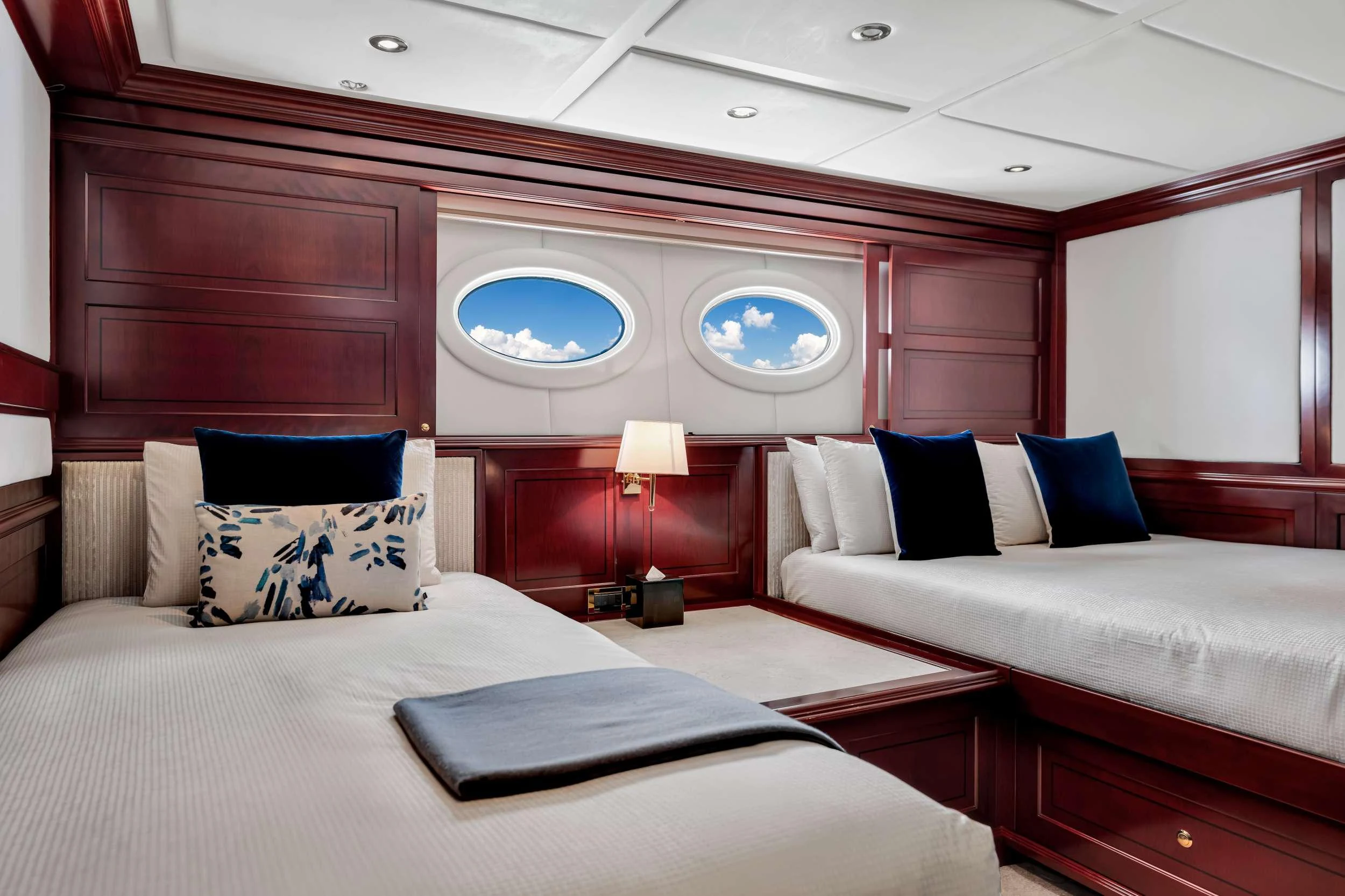 a room with two beds aboard SWEET CAROLINE II Yacht for Charter