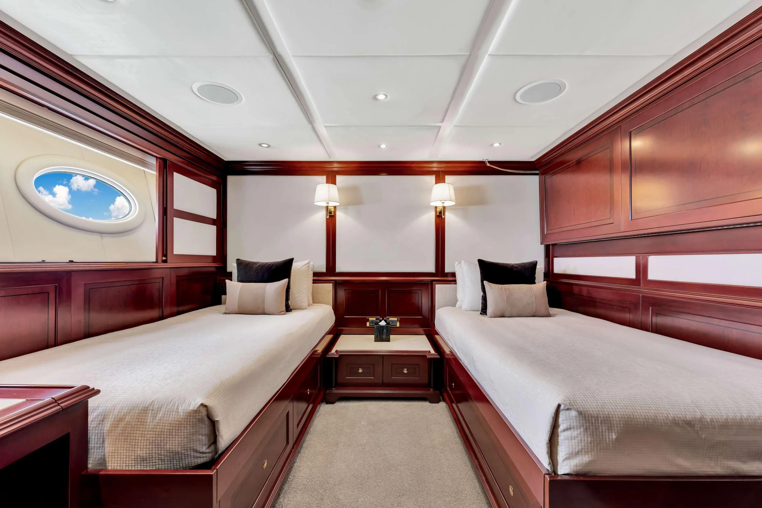 a room with two beds aboard SWEET CAROLINE II Yacht for Charter