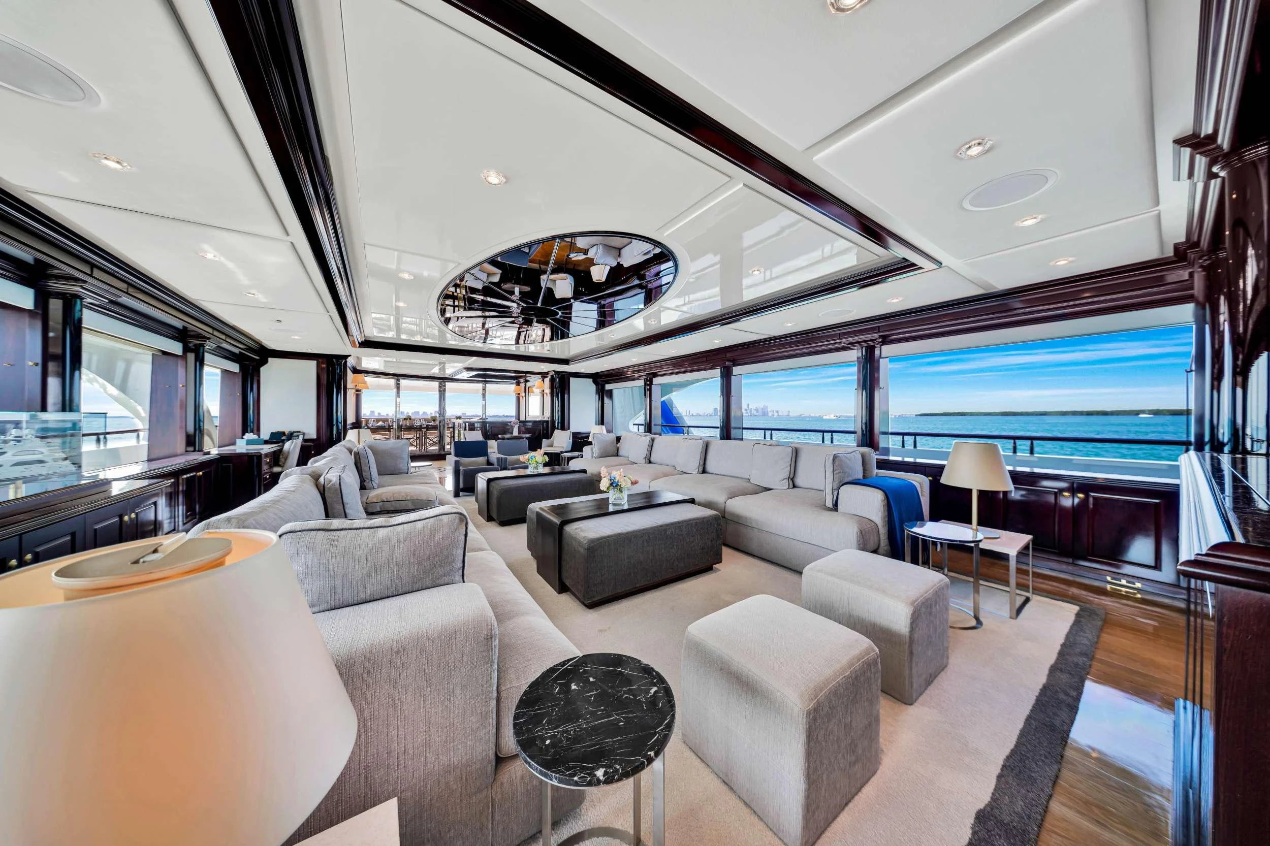 inside of a building with a large ferris wheel aboard SWEET CAROLINE II Yacht for Charter