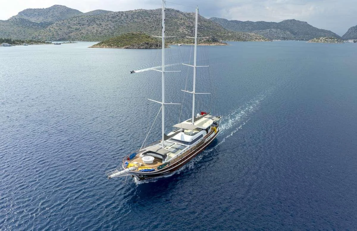 a boat on the water aboard KAAN AYAZ Yacht for Charter