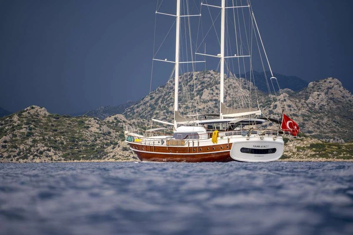 a boat in the water aboard KAAN AYAZ Yacht for Charter