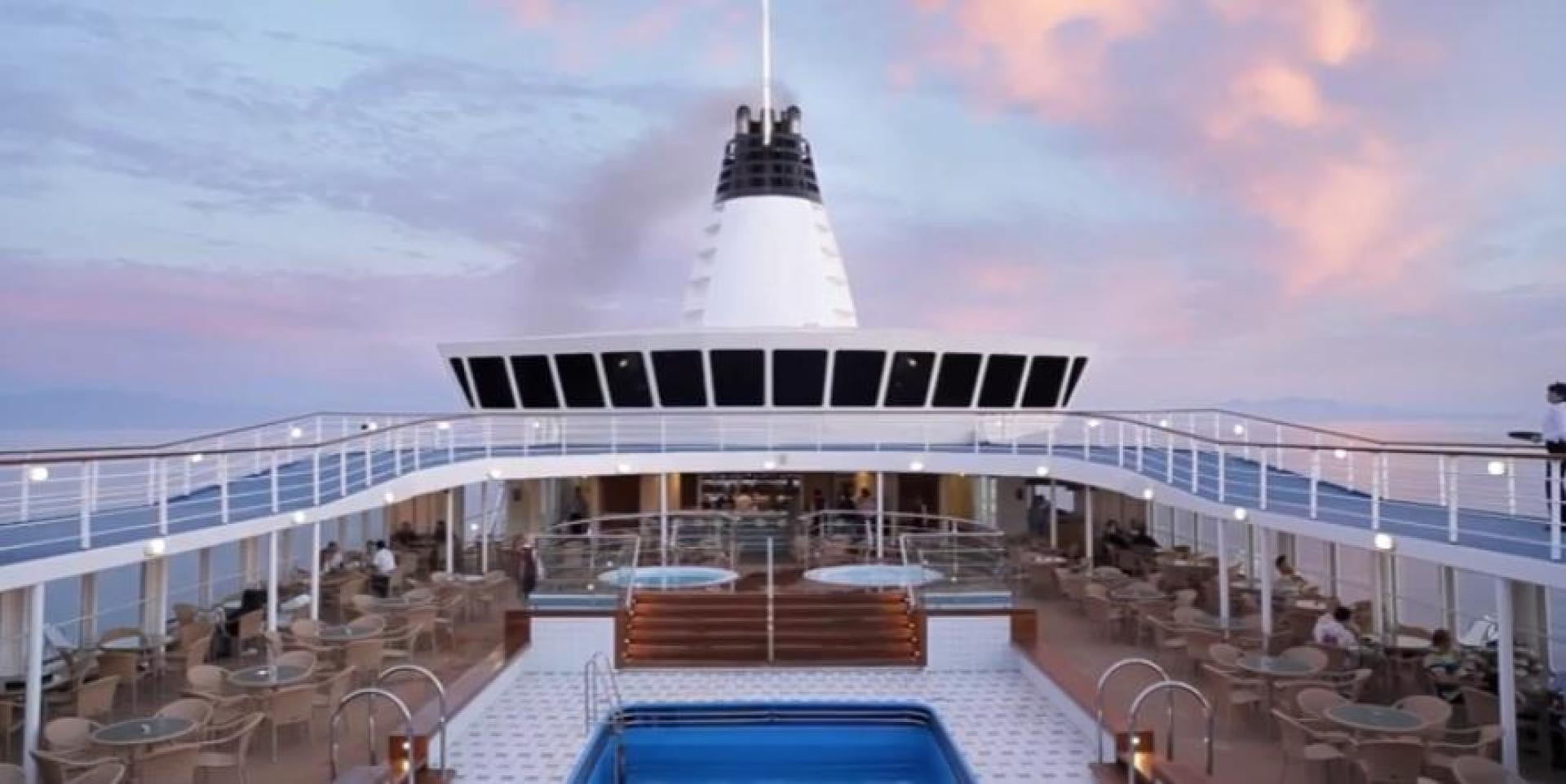 a building with a tower aboard AEGEAN PARADISE Yacht for Sale