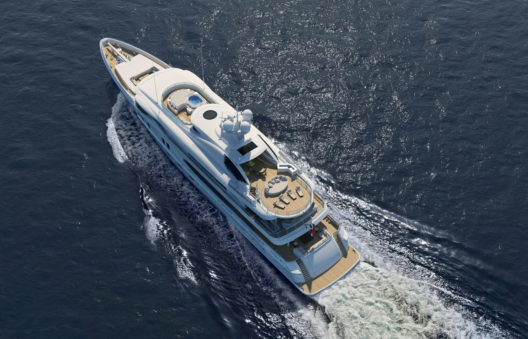 a high angle view of a submarine aboard AMELS 220 Yacht for Sale