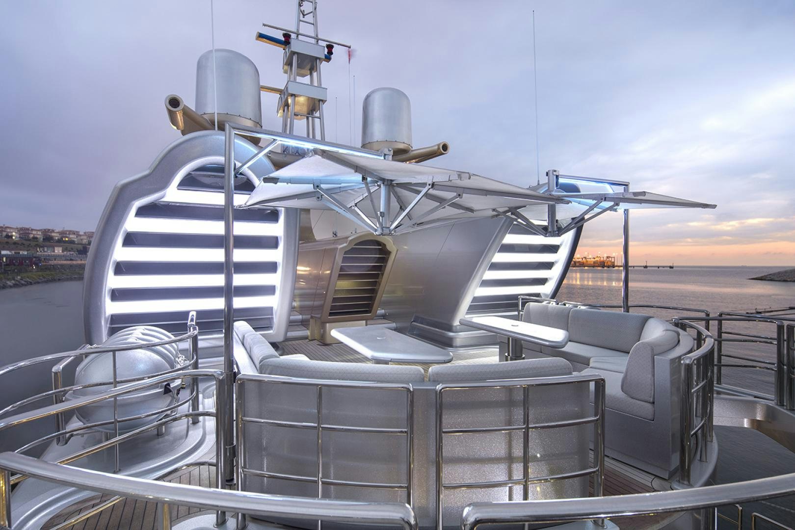 a large metal object with a large antenna on top of it aboard THUNDER Yacht for Sale