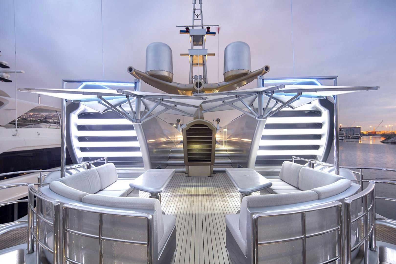 a large ship in a room aboard THUNDER Yacht for Sale