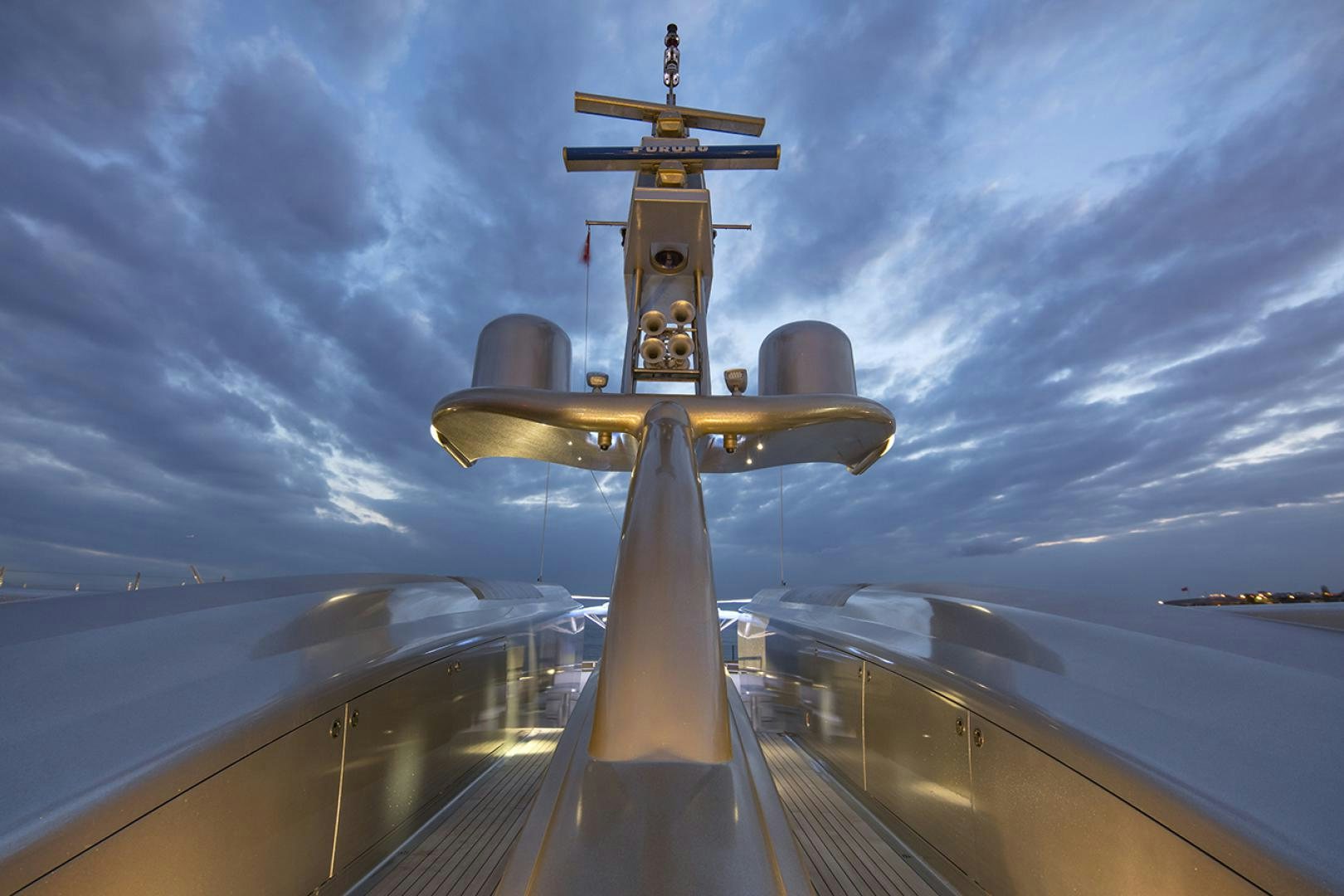 a space shuttle on a launch pad aboard THUNDER Yacht for Sale