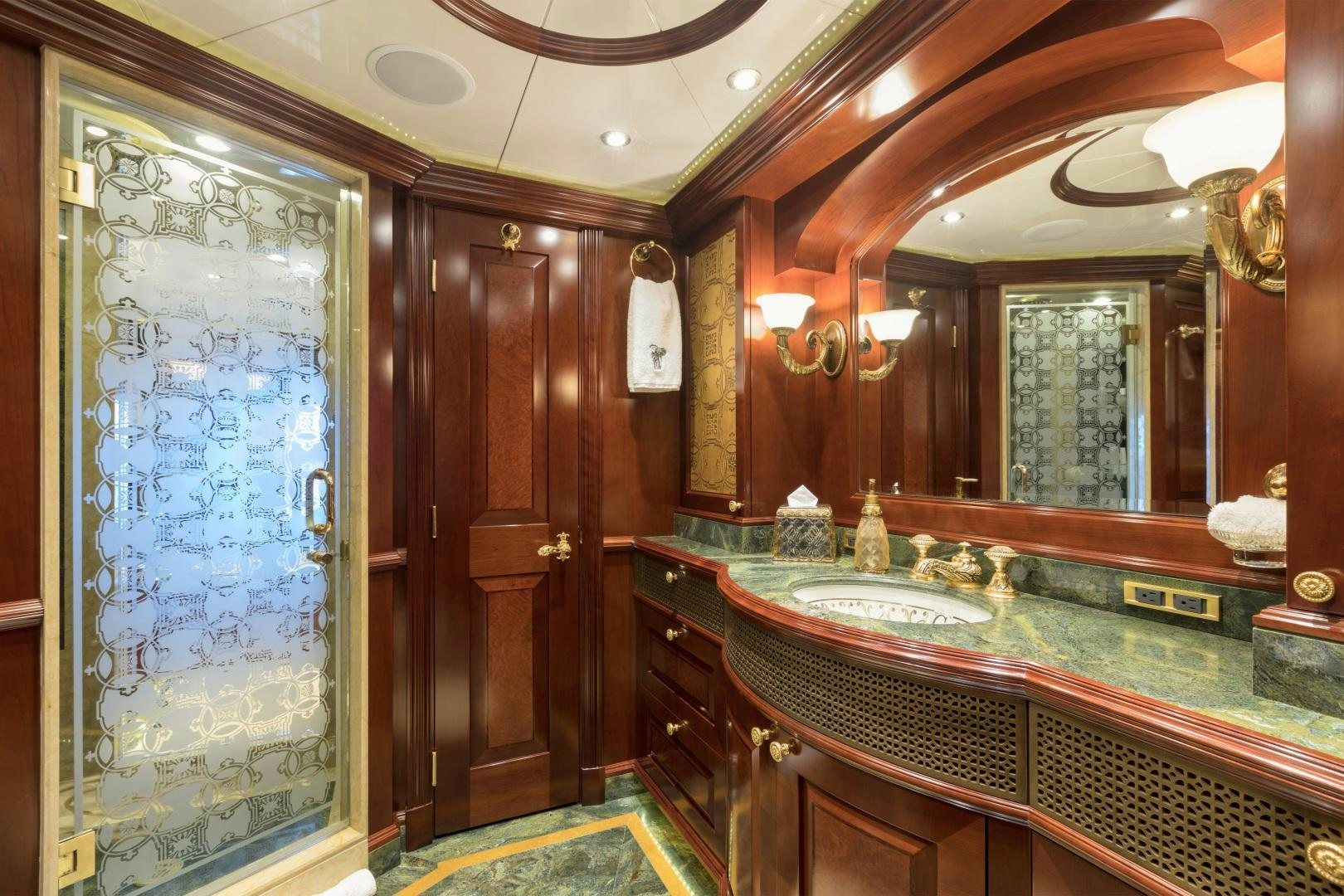 a bathroom with a large countertop aboard AMARULA SUN Yacht for Sale