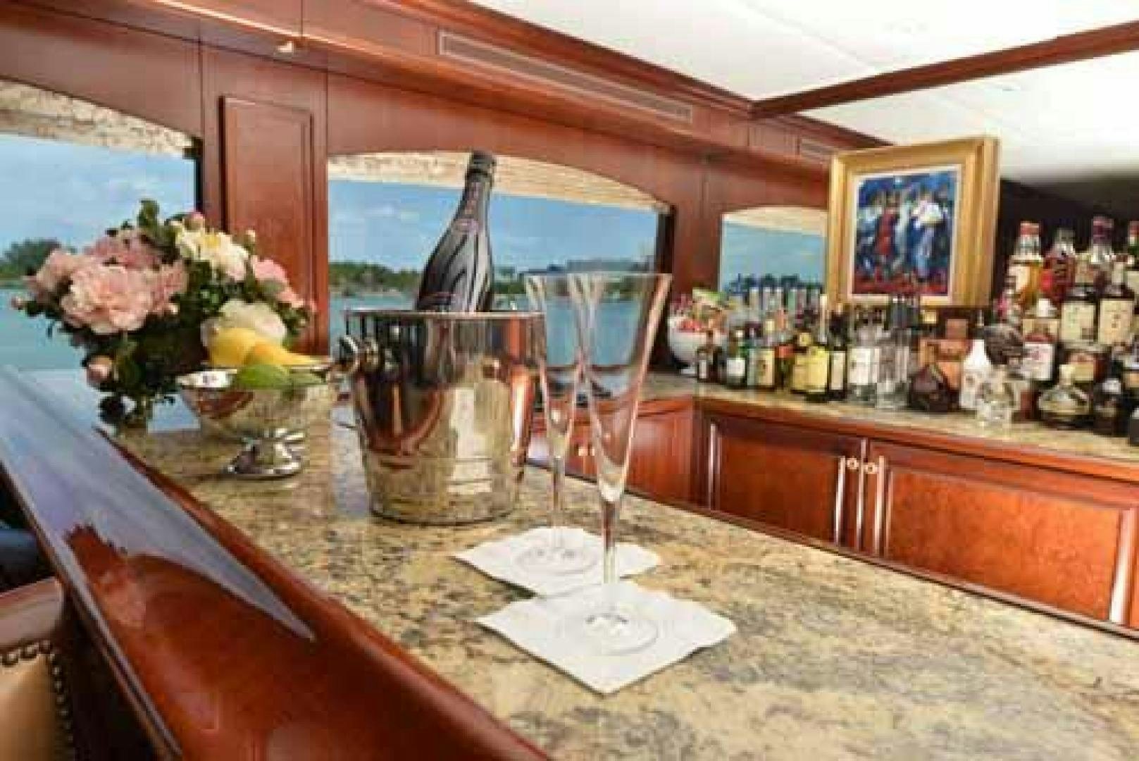 a glass on a counter aboard UTOPIA III Yacht for Sale