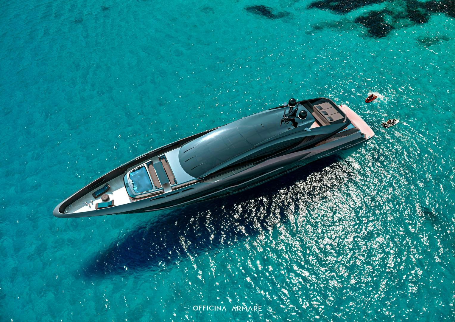 a black and silver car on a road aboard BADGAL Yacht for Sale