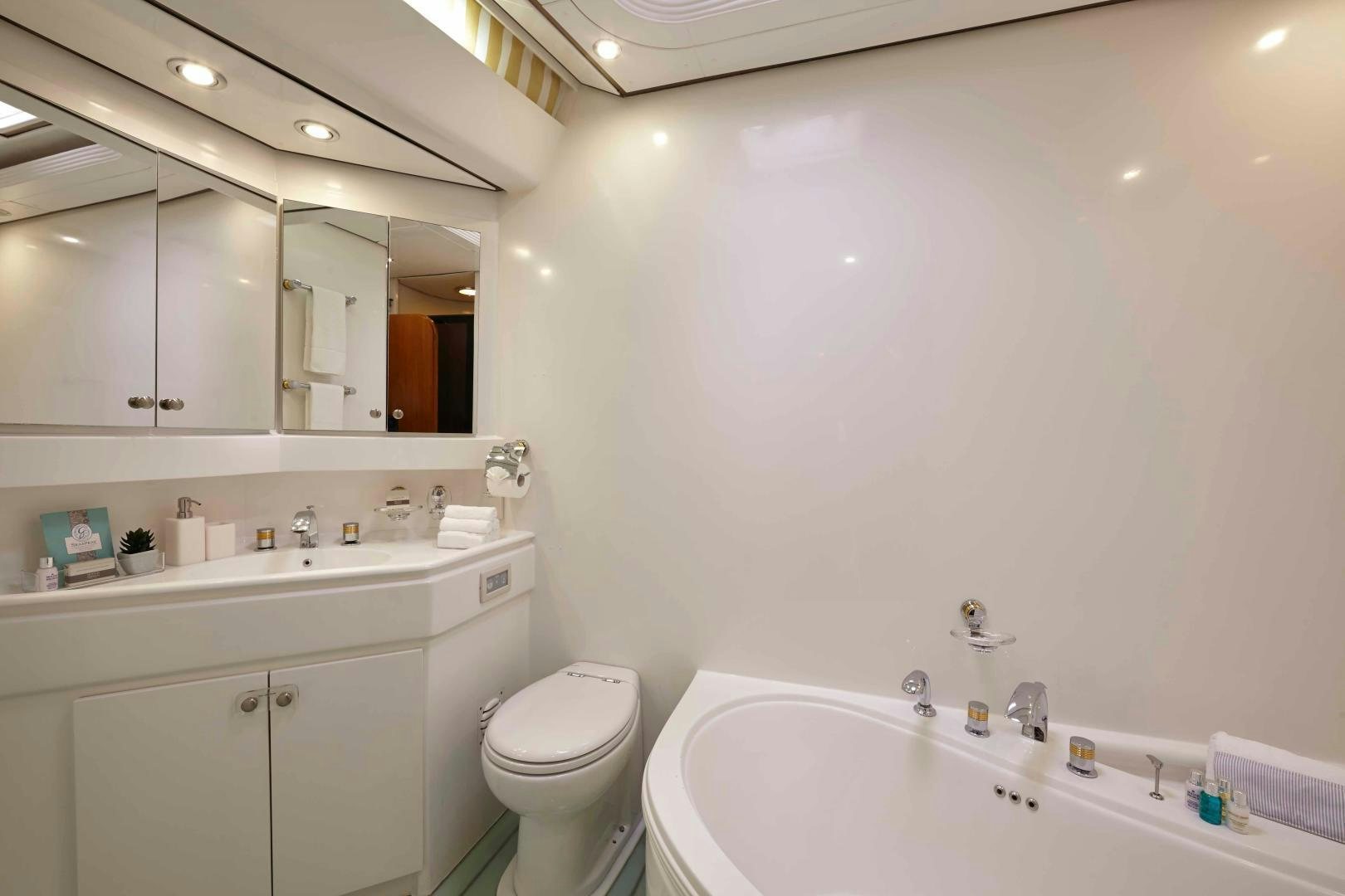 a bathroom with a tub sink and toilet aboard LATITUDE Yacht for Sale