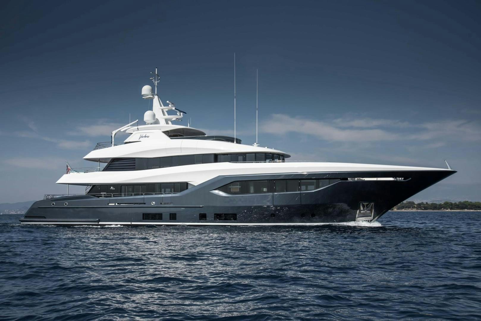a large boat on the water aboard VIATORIS Yacht for Sale