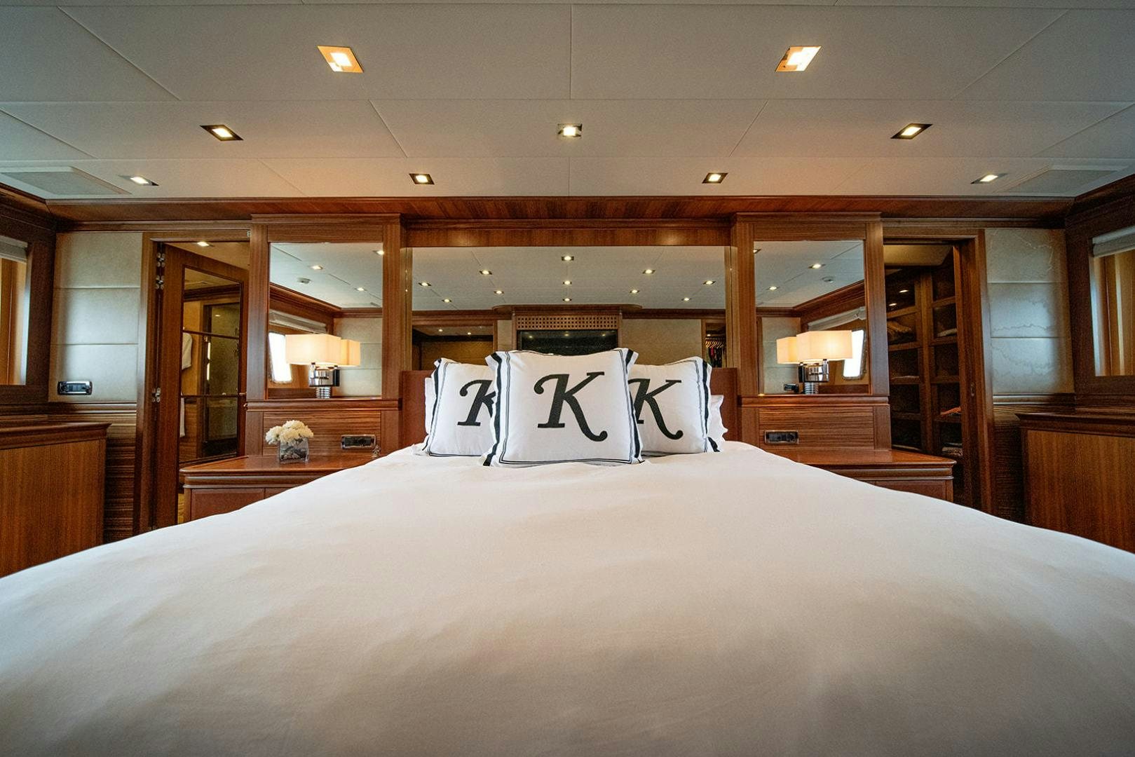a bed in a room aboard HARMONIC WAVES Yacht for Sale