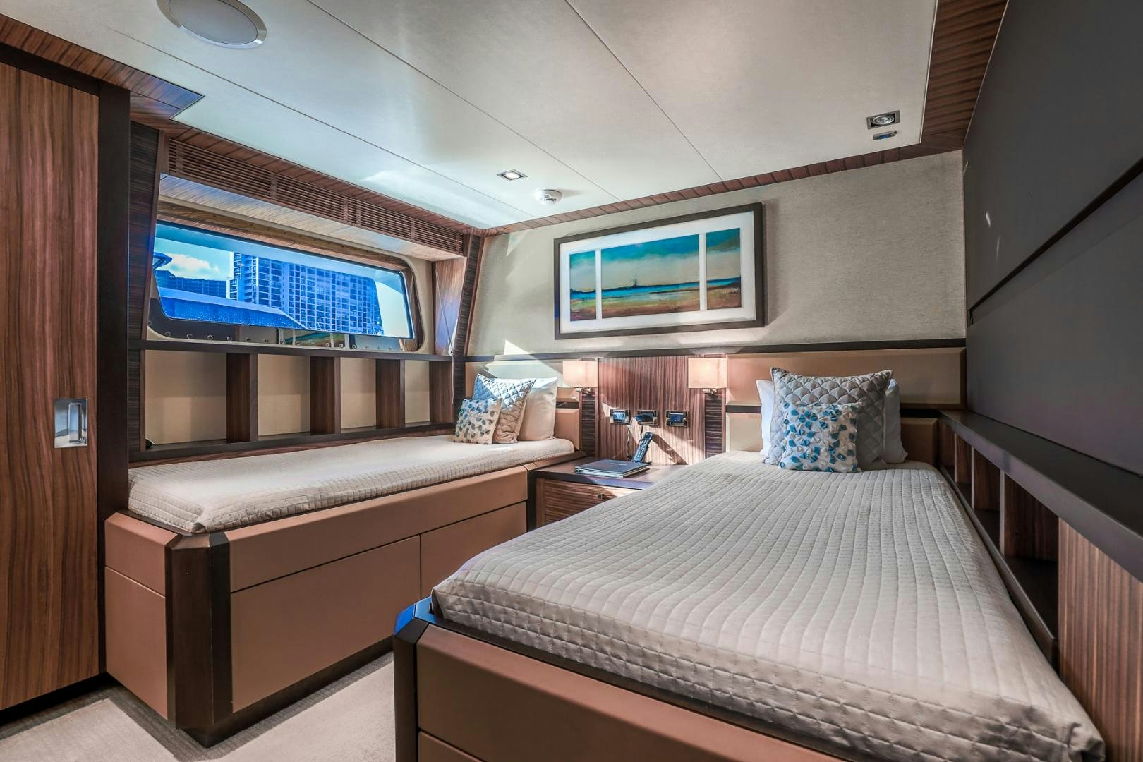 a couple of beds in a room aboard FUGITIVE *NAME RESERVED* Yacht for Sale