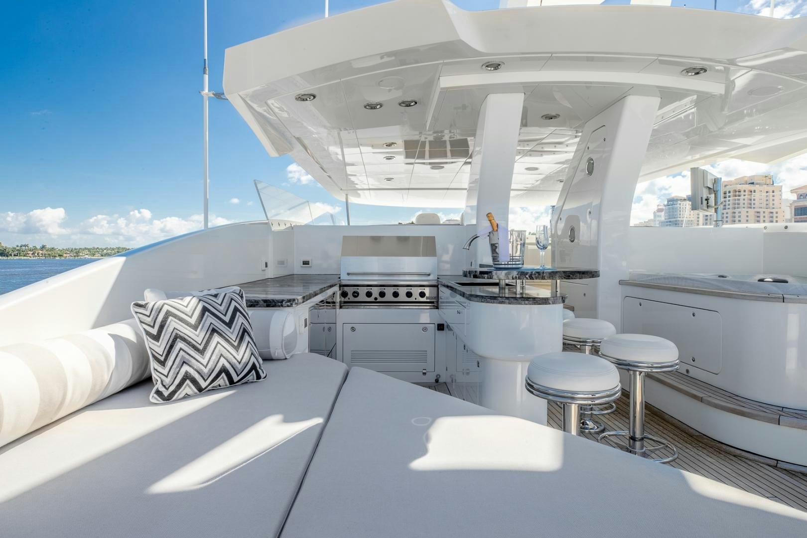 a white yacht with a white roof aboard FUGITIVE *NAME RESERVED* Yacht for Sale