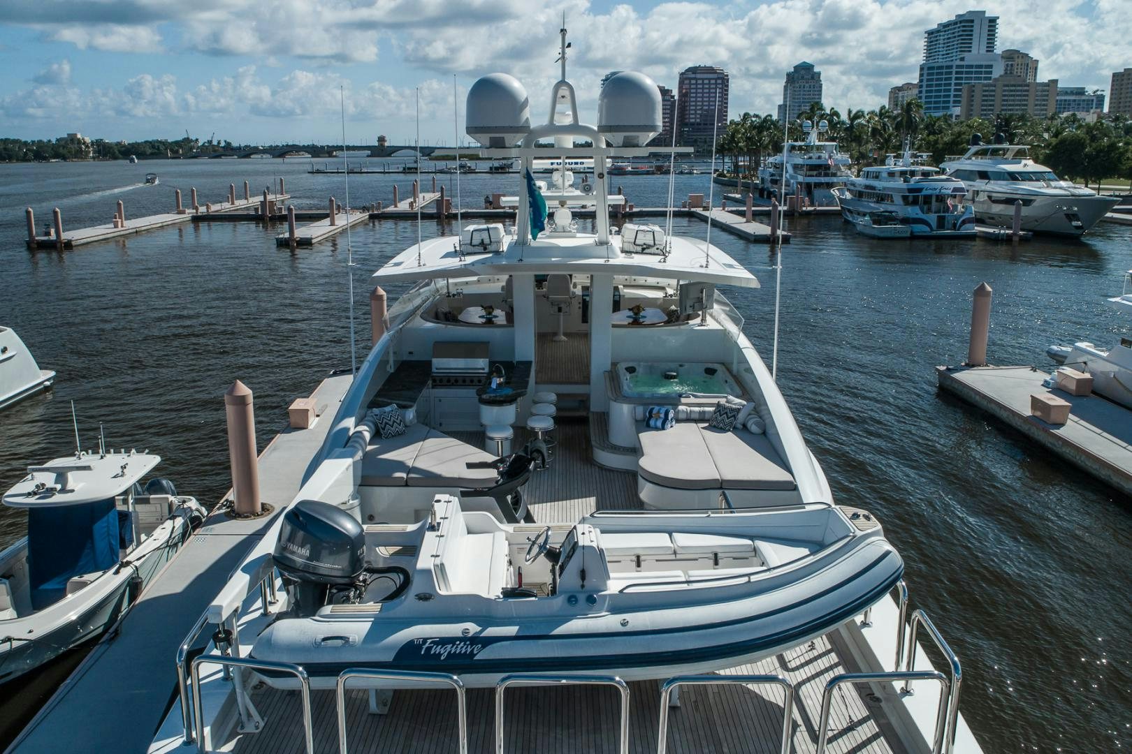 a boat is parked in the water aboard FUGITIVE *NAME RESERVED* Yacht for Sale