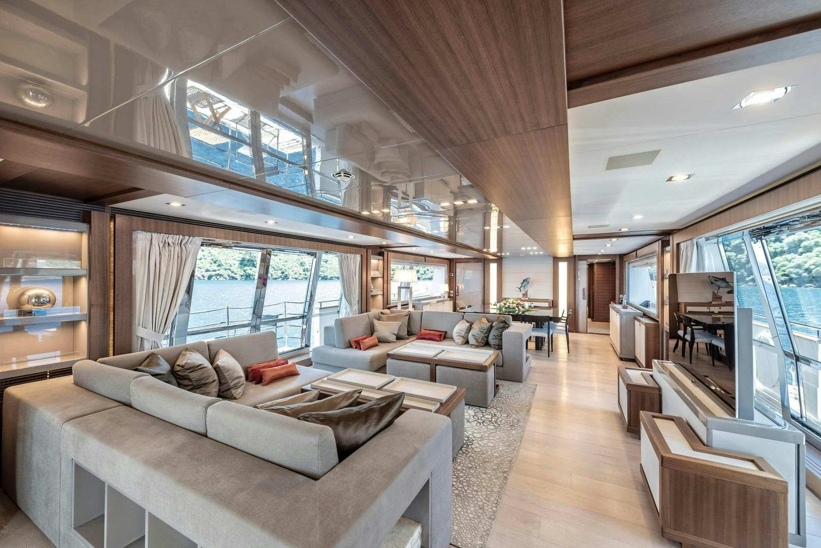 a living room with a large window aboard ARGENTO Yacht for Sale