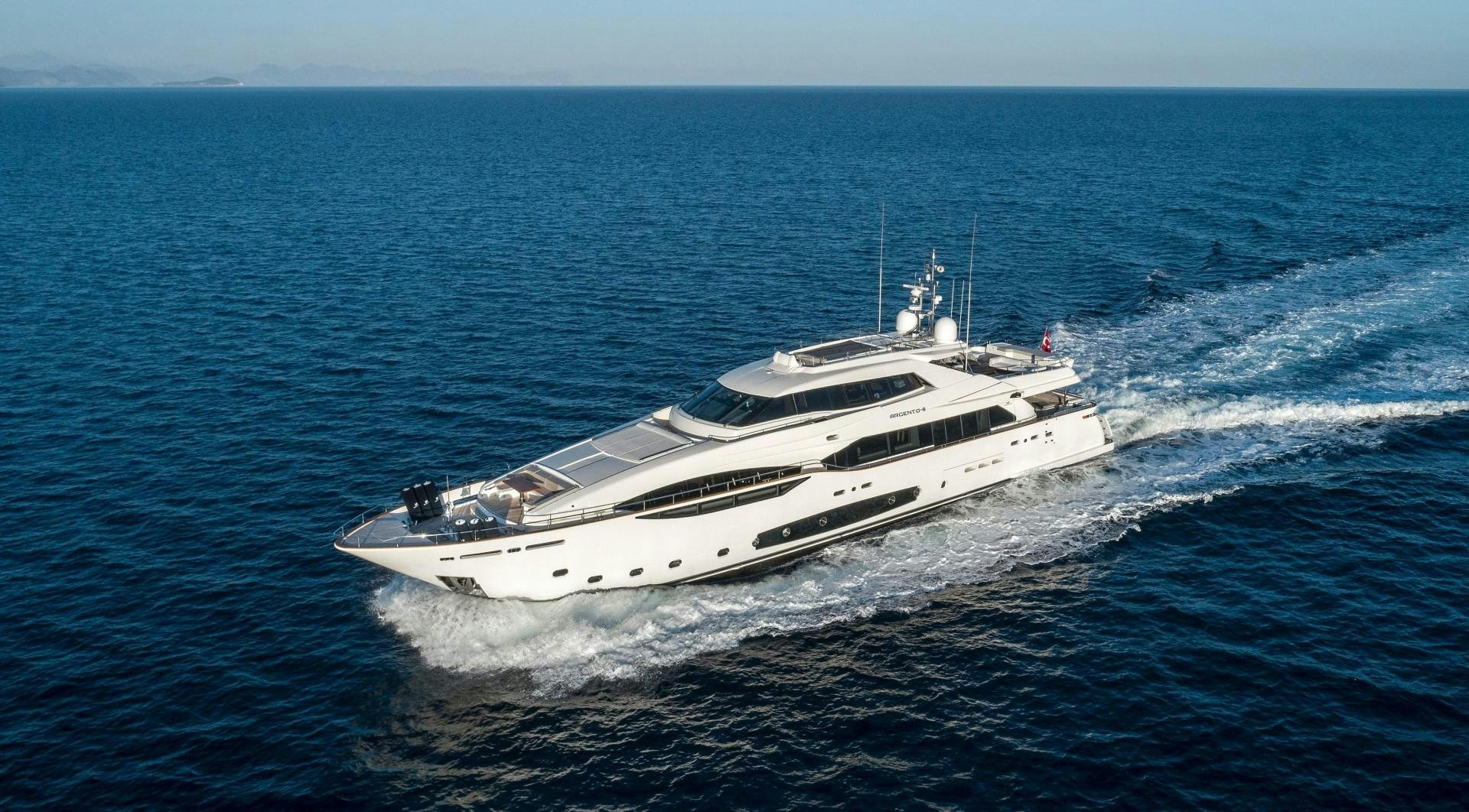 a white yacht in the ocean aboard ARGENTO Yacht for Sale