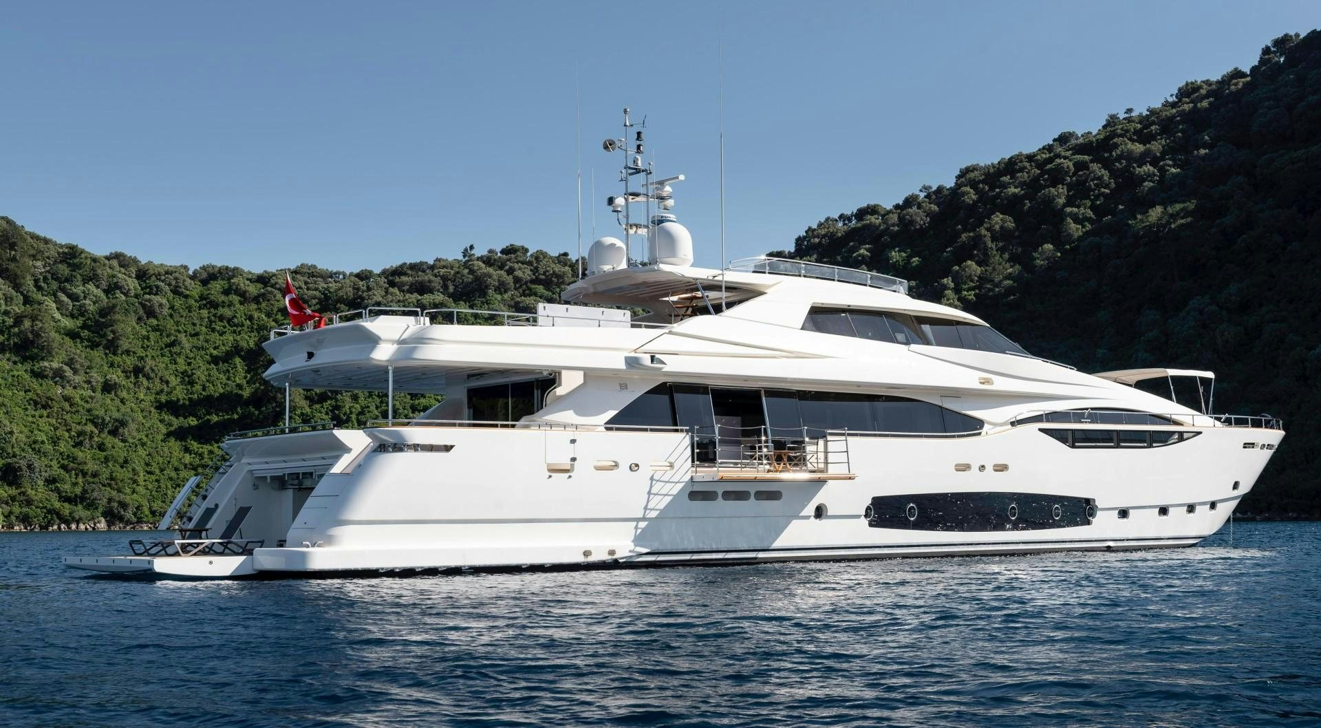 a white yacht on the water aboard ARGENTO Yacht for Sale