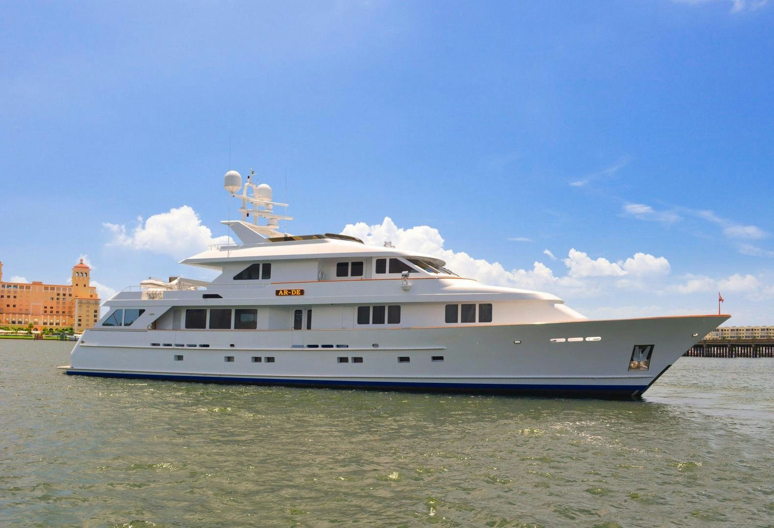 a large white boat in the water aboard AR DE Yacht for Sale