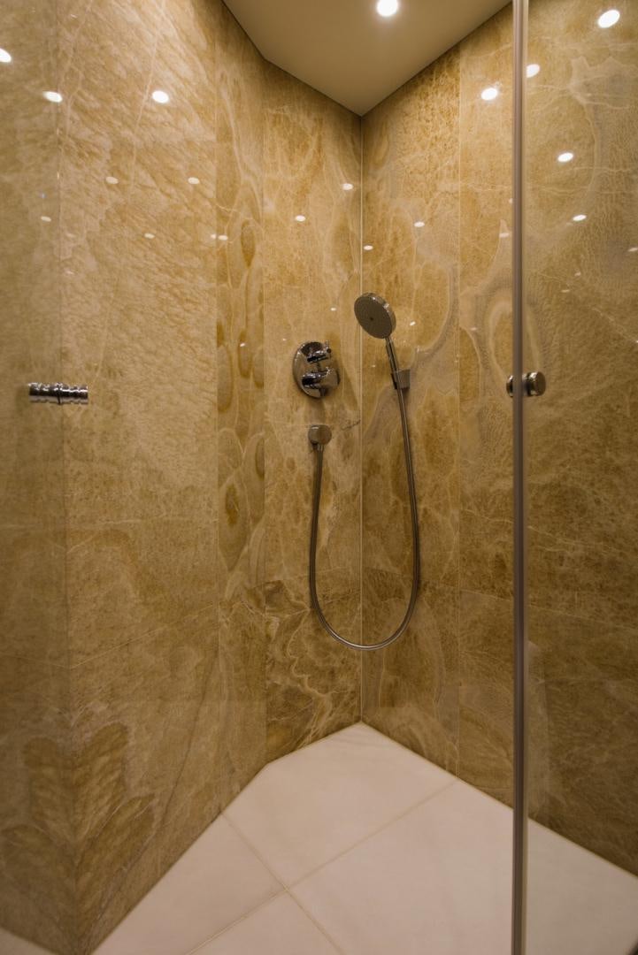 a shower with a glass door aboard CRYSTAL Yacht for Sale