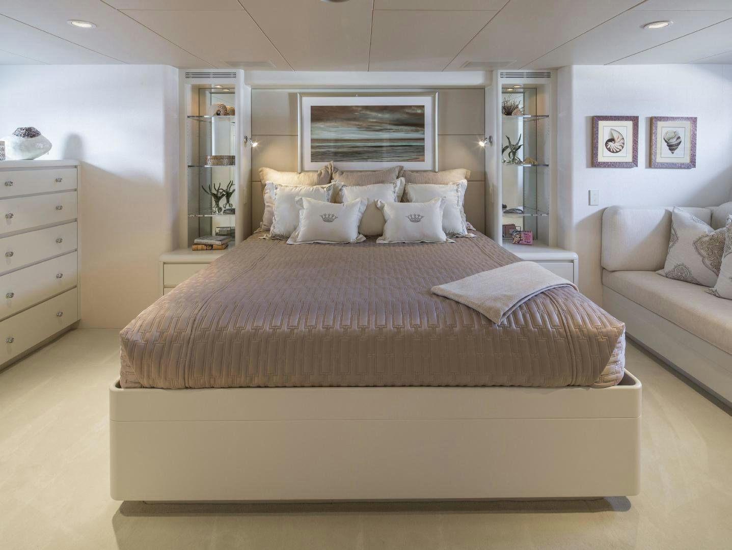 a large bed in a room aboard CHERISH Yacht for Sale