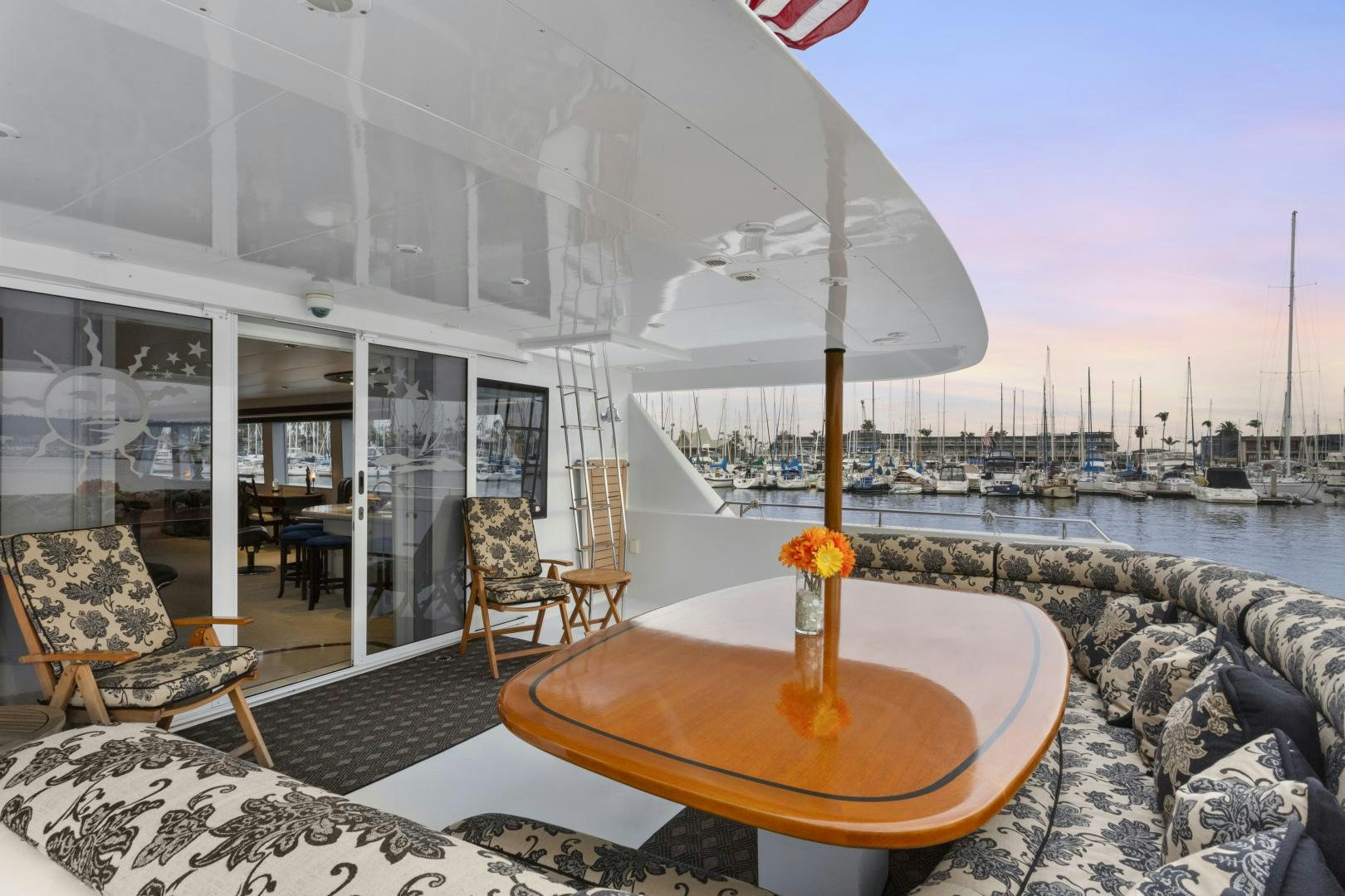 a table with a vase on it aboard ISABELLA Yacht for Sale