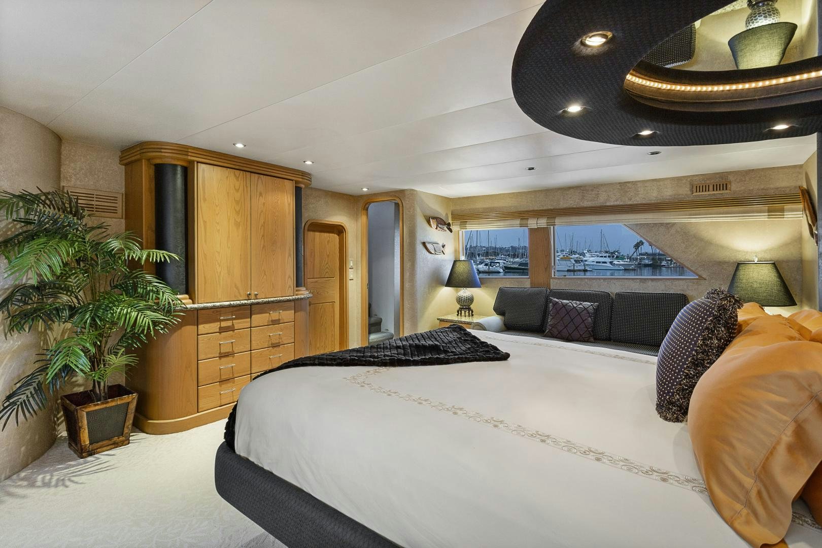 a large bedroom with a large bed aboard ISABELLA Yacht for Sale