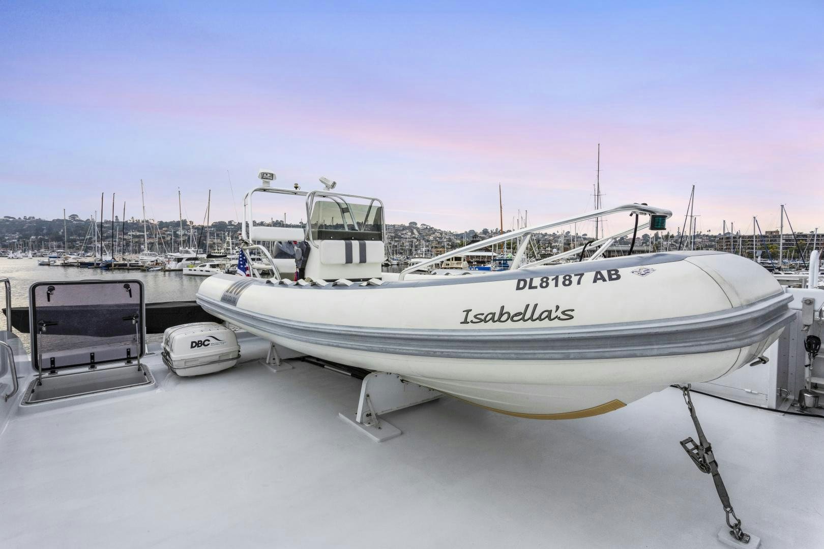 a boat parked on a dock aboard ISABELLA Yacht for Sale