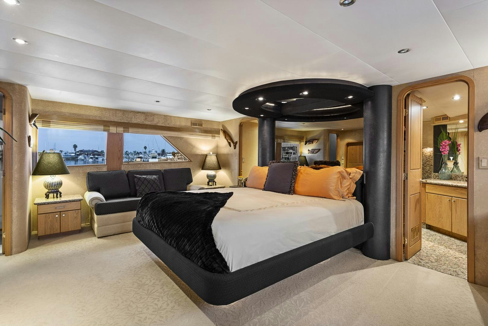 a bedroom with a large bed aboard ISABELLA Yacht for Sale