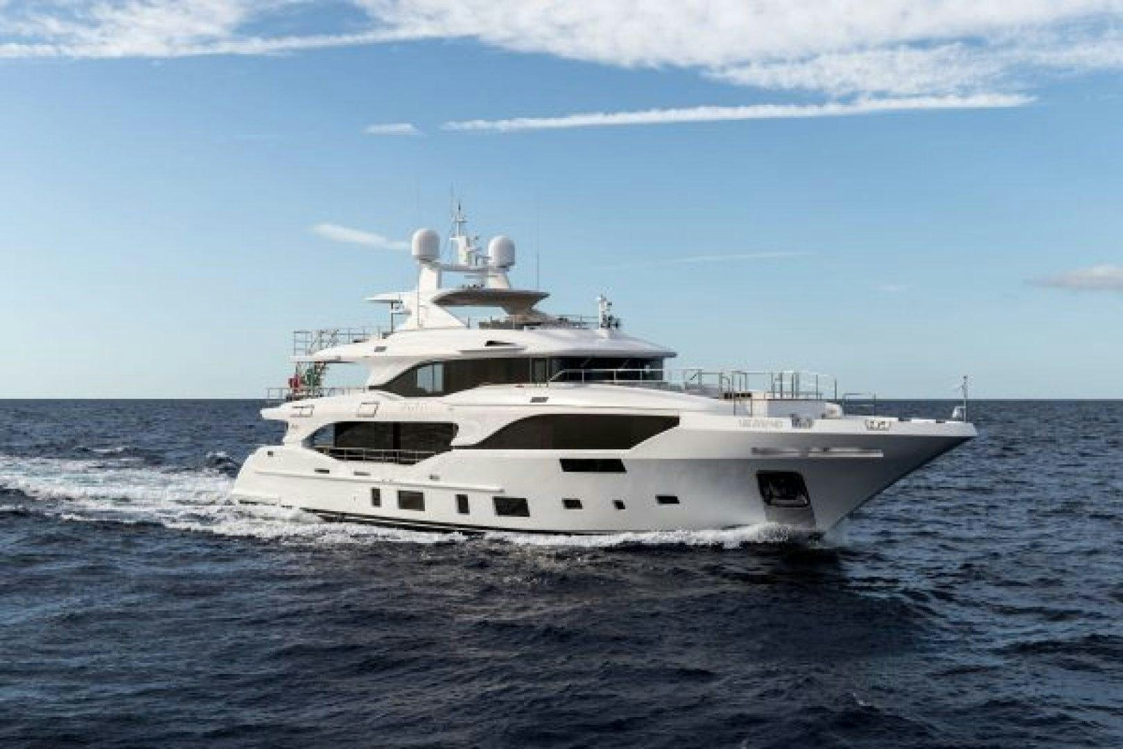a white boat on the water aboard BENETTI MEDITERRANEO 116  Yacht for Sale