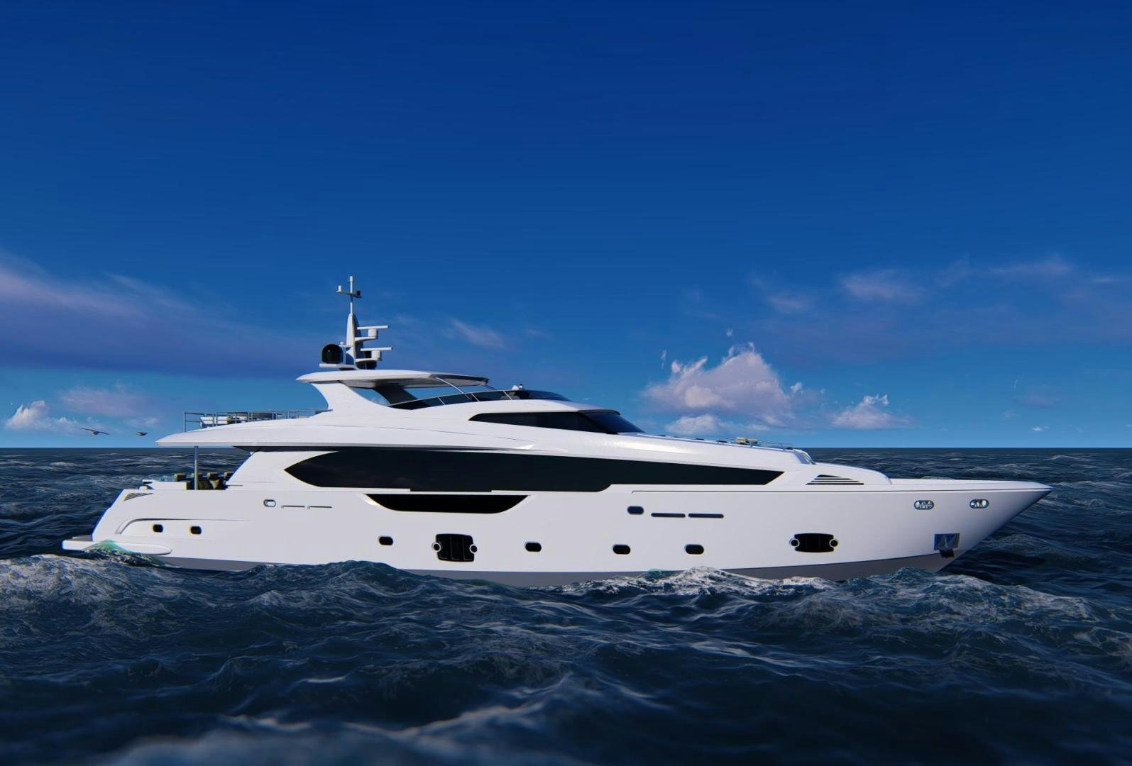 a white yacht on the water aboard ASTERIA 112/04 Yacht for Sale