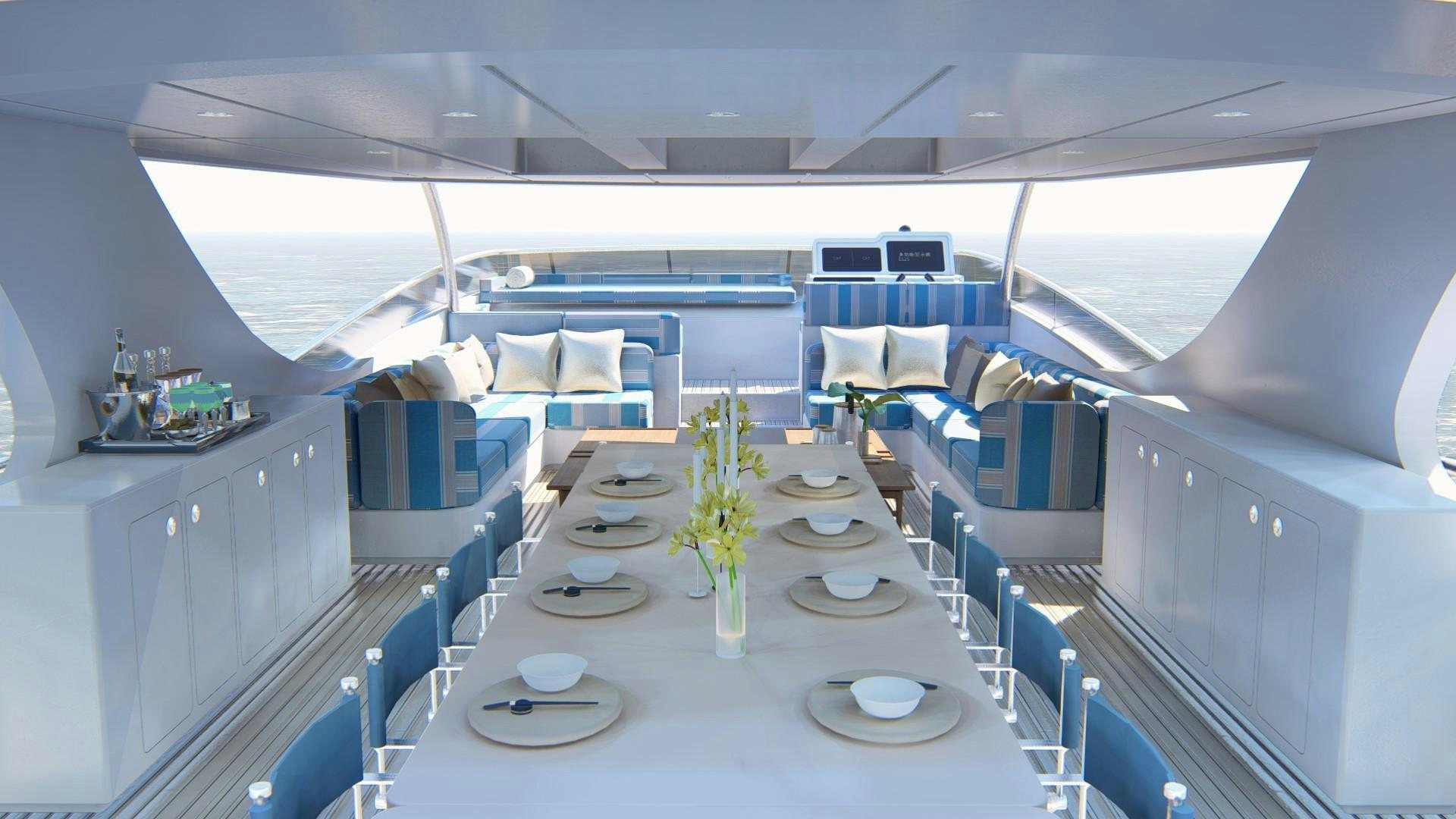 a large white dining table in a room with a large white table and chairs aboard ASTERIA 112/04 Yacht for Sale