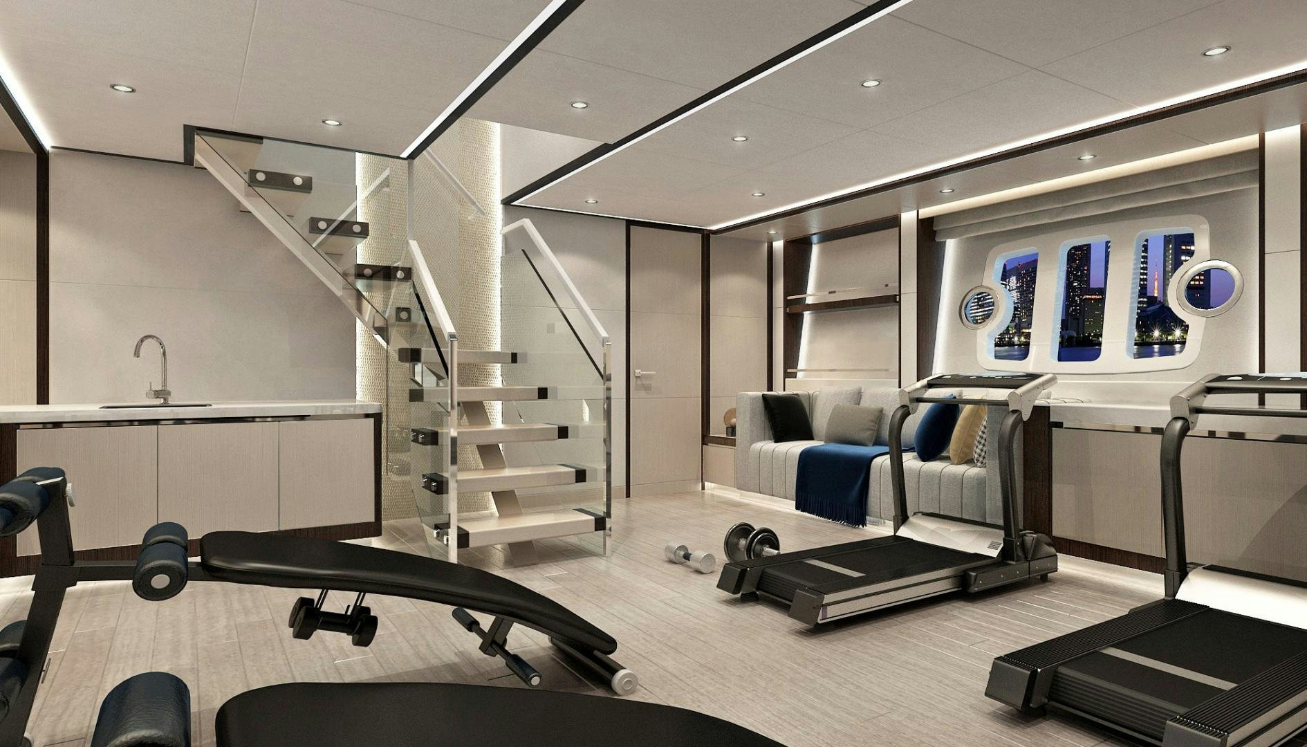 a room with a couch and a table aboard ASTERIA 112/04 Yacht for Sale