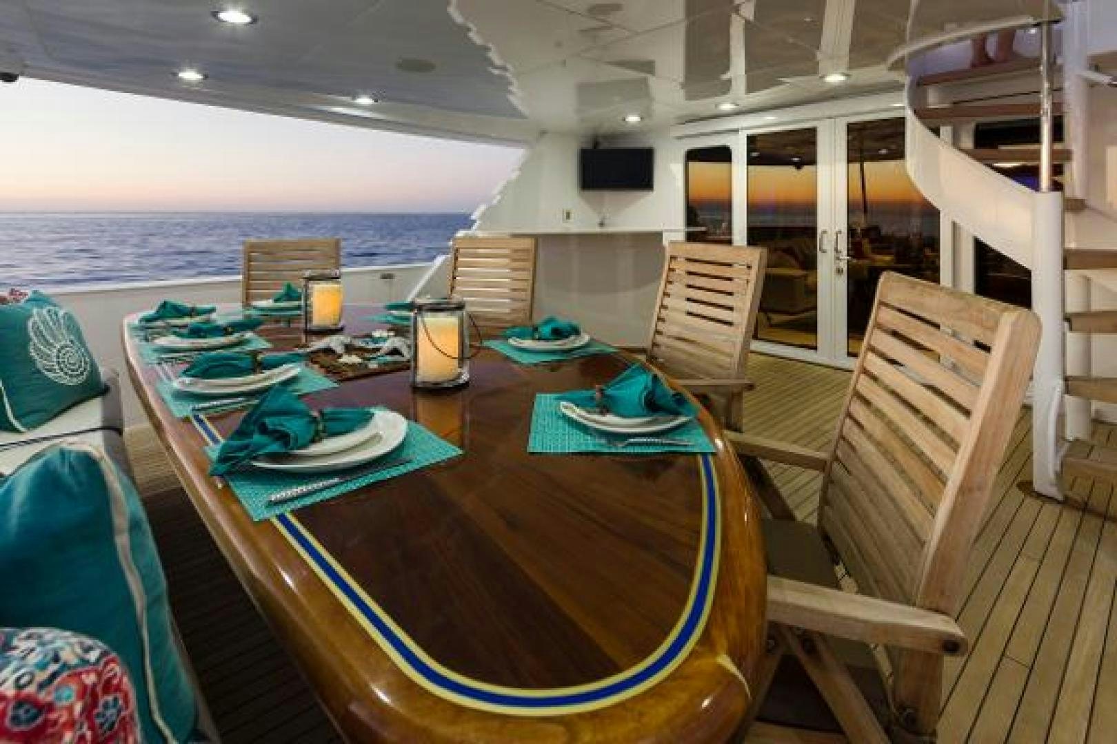 a table with plates and glasses on it aboard IL CAPO Yacht for Sale