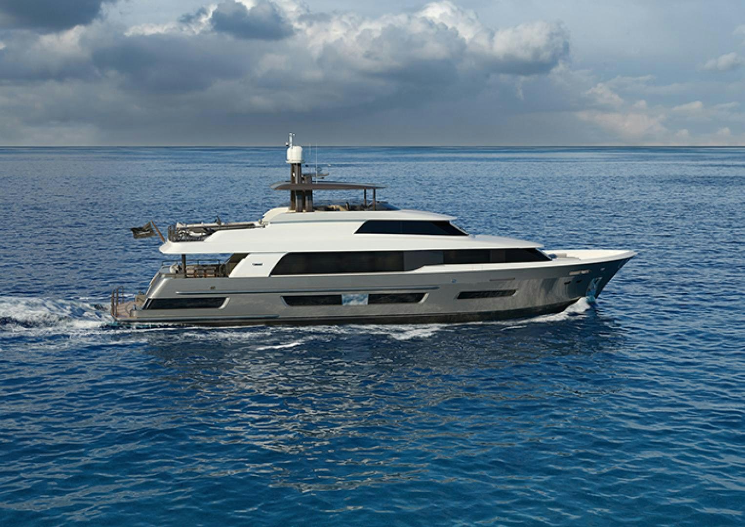 a white yacht in the water aboard CRESCENT 110 Yacht for Sale