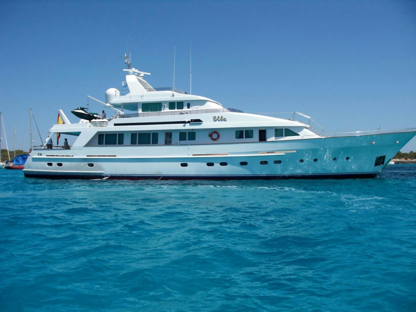 a large white boat in the water aboard ELBA Yacht for Sale