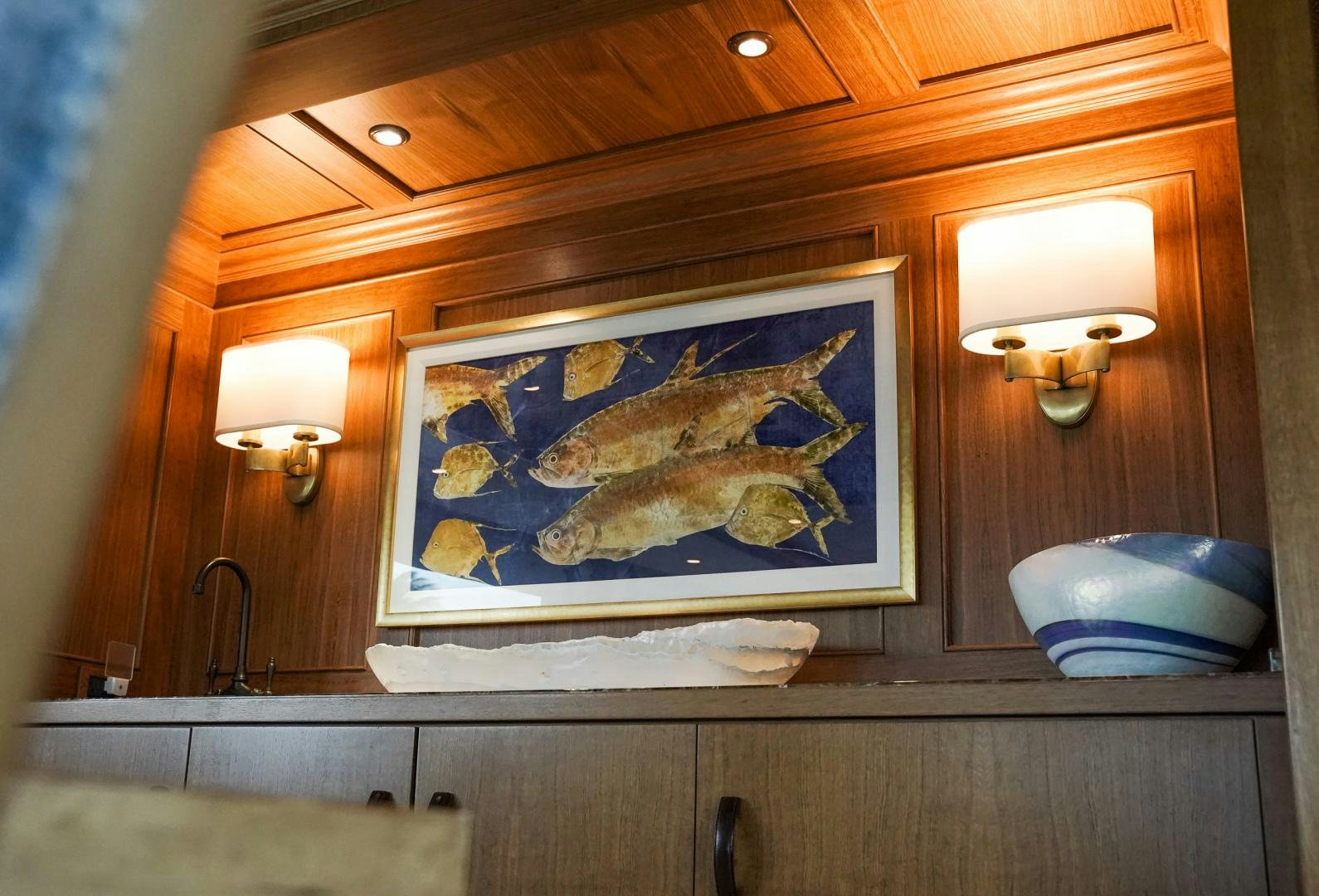 a painting on a wall aboard RAISING DOUGH Yacht for Sale