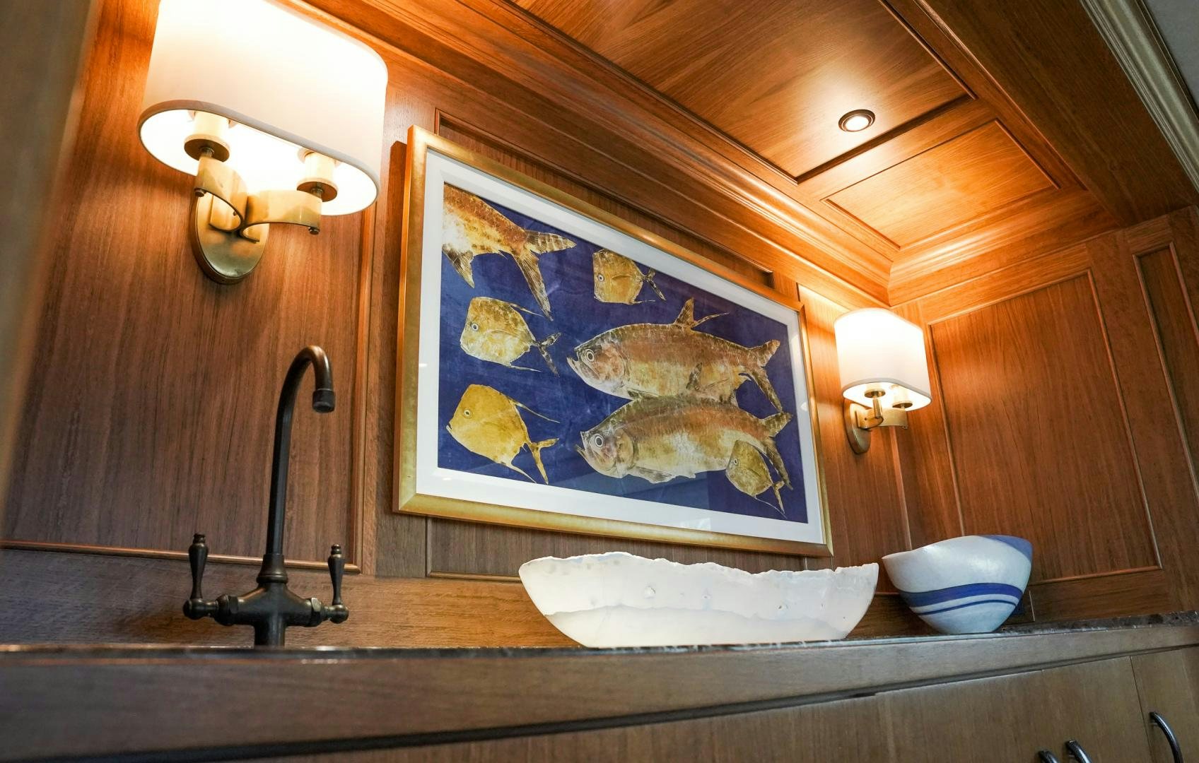 a painting on a wall aboard RAISING DOUGH Yacht for Sale