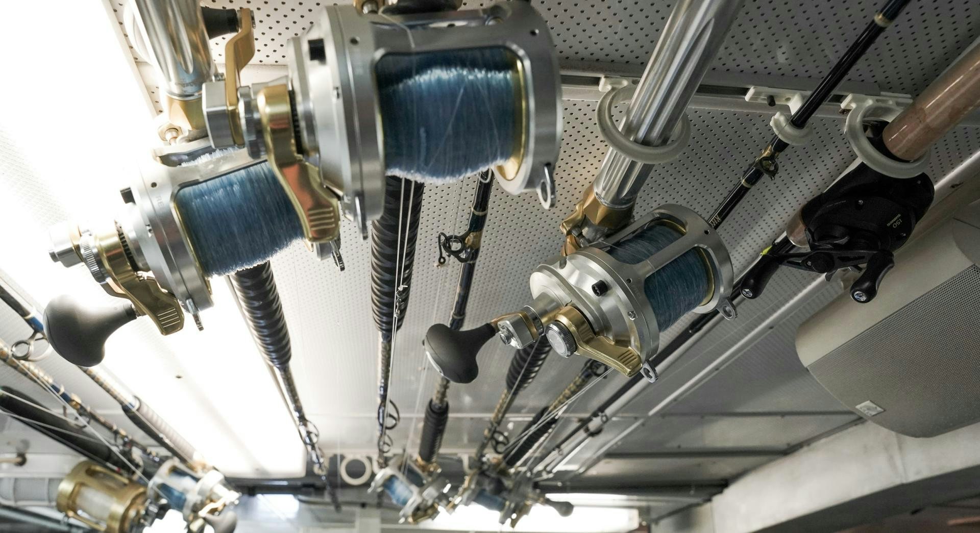 a machine with a blue handle aboard RAISING DOUGH Yacht for Sale